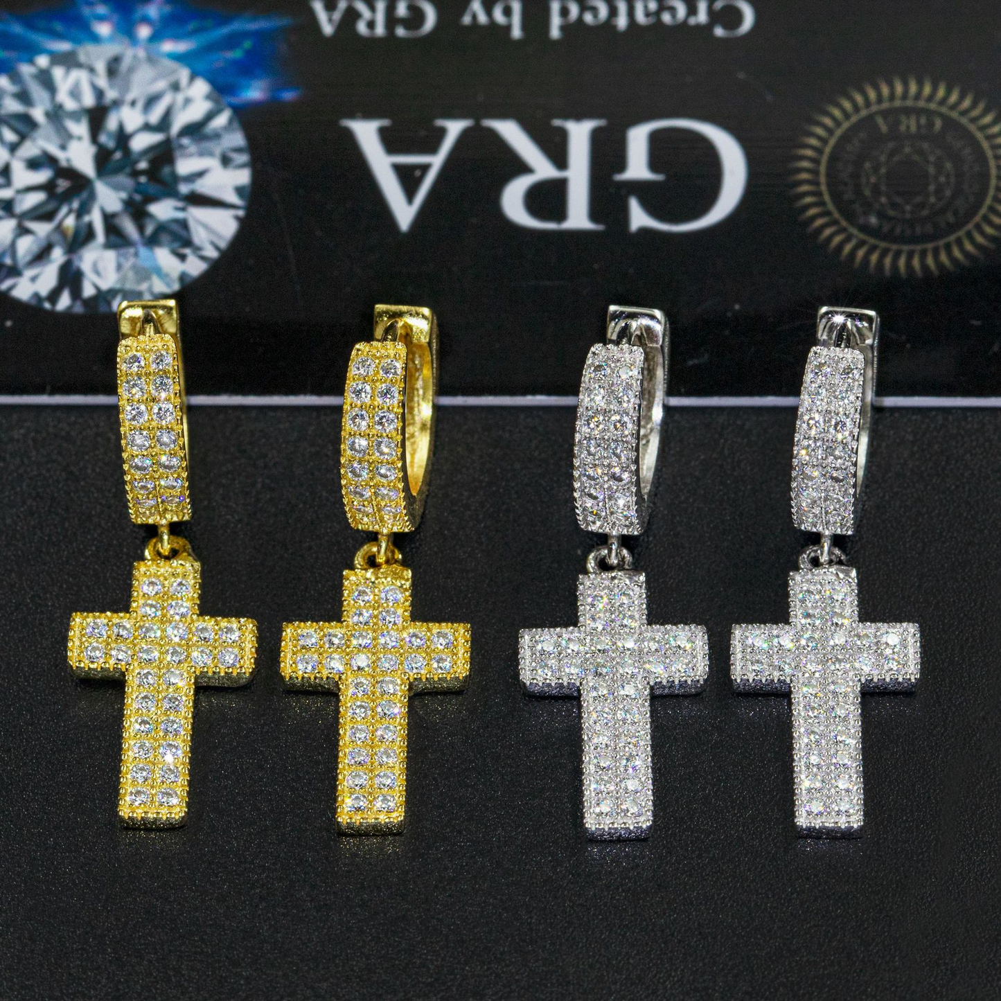 Bubble Letter Silver Moissanite VVS Cross Eardrop Earring for Men Hip Hop Jewelry