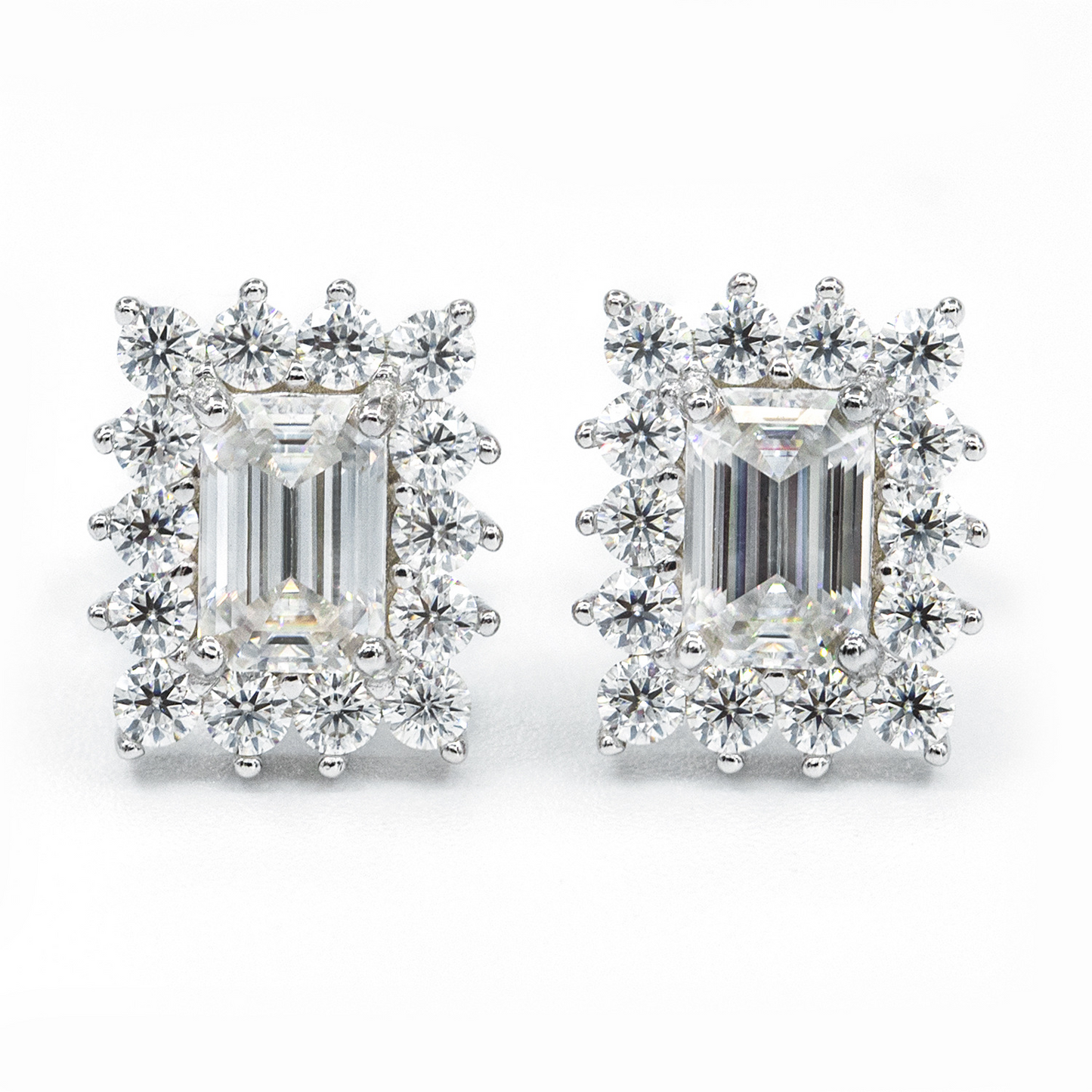 Bubble Letter Silver Moissanite VVS Edge Baguette Stud Earring for Men Hip Hop Jewelry