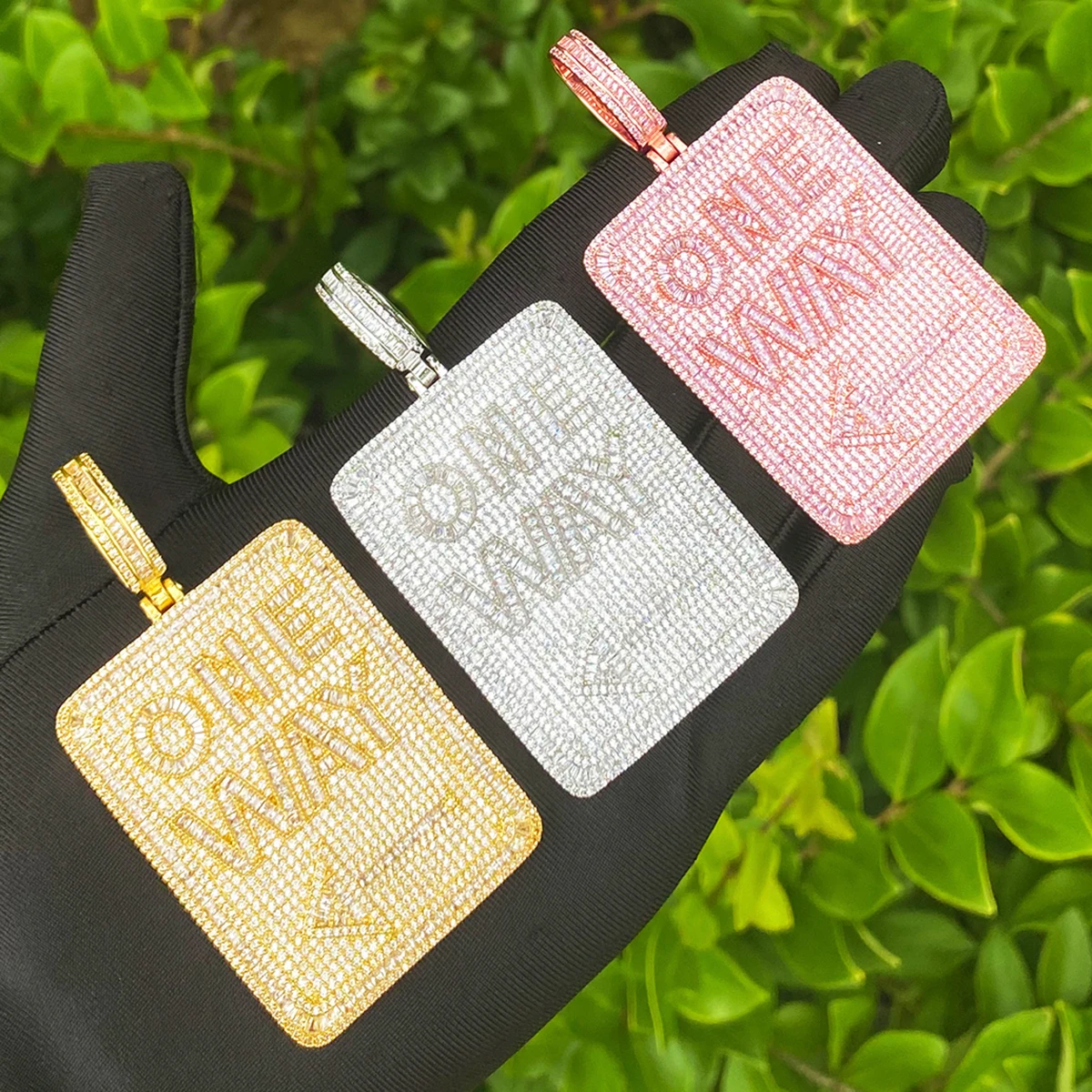 Bubble Letter Iced Out One Way Tag Necklace Pendant for Men Prong Setting 5A Cubic Zirconia Hip Hop Jewelry