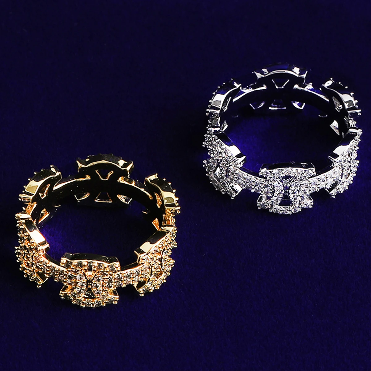 Bubble Letter Iced Out Templar Ring for Men Real Gold Plated Cubic Zirconia Hip Hop Jewelry