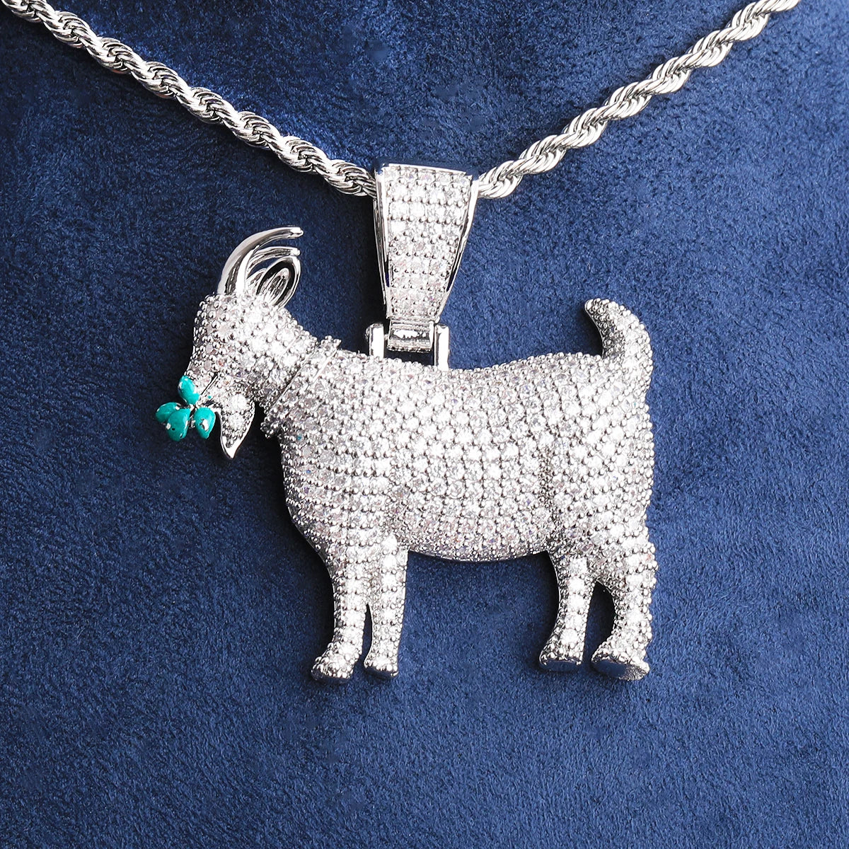 Bubble Letter Iced Out Goat Grass Necklace Pendant for Men Real Gold Plated 5A Cubic Zirconia Hip Hop Jewelry