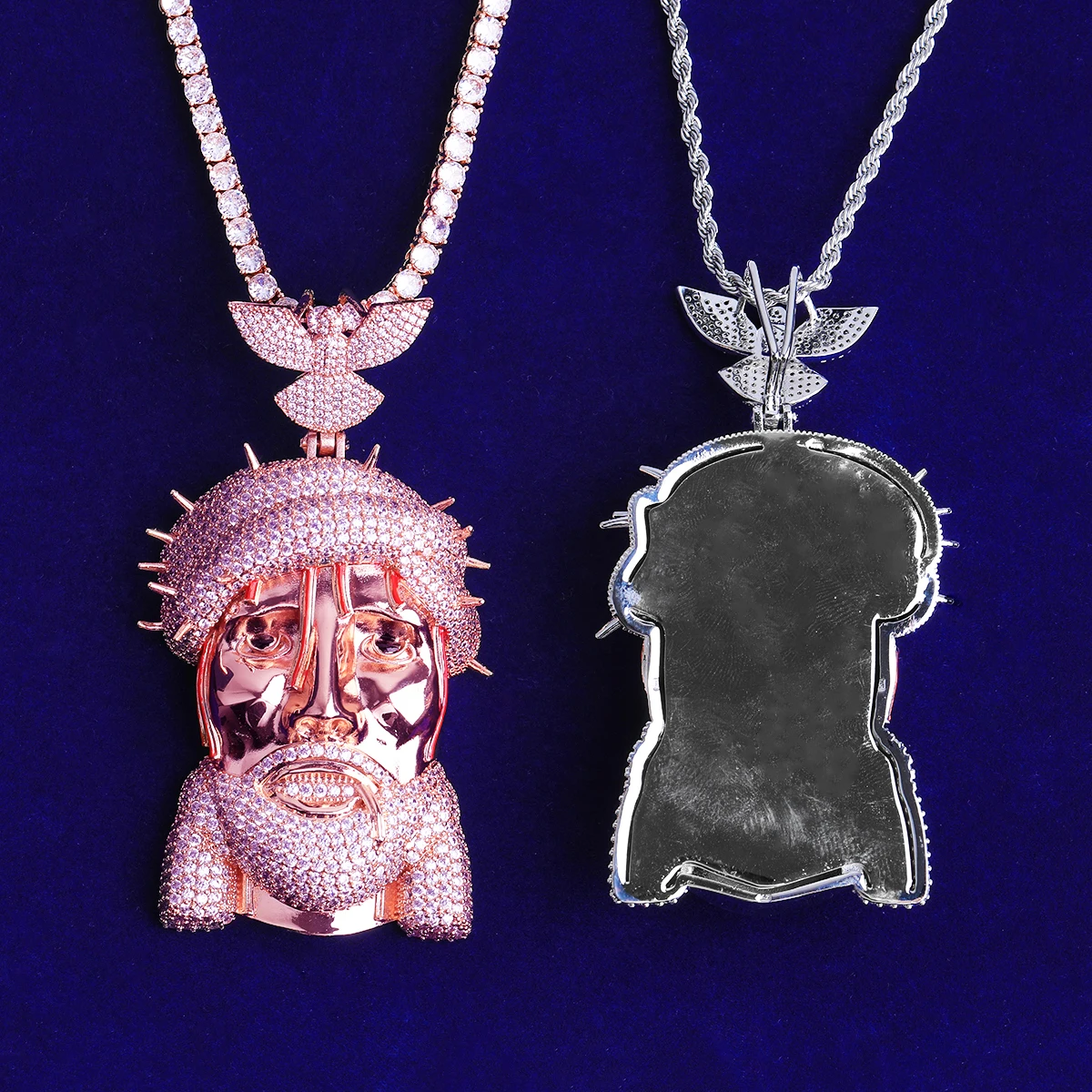 Bubble Letter Iced Out Jesus Barbered Wire Dove Bail Necklace Pendant for Men Prong Setting 5A Cubic Zirconia Hip Hop Jewelry