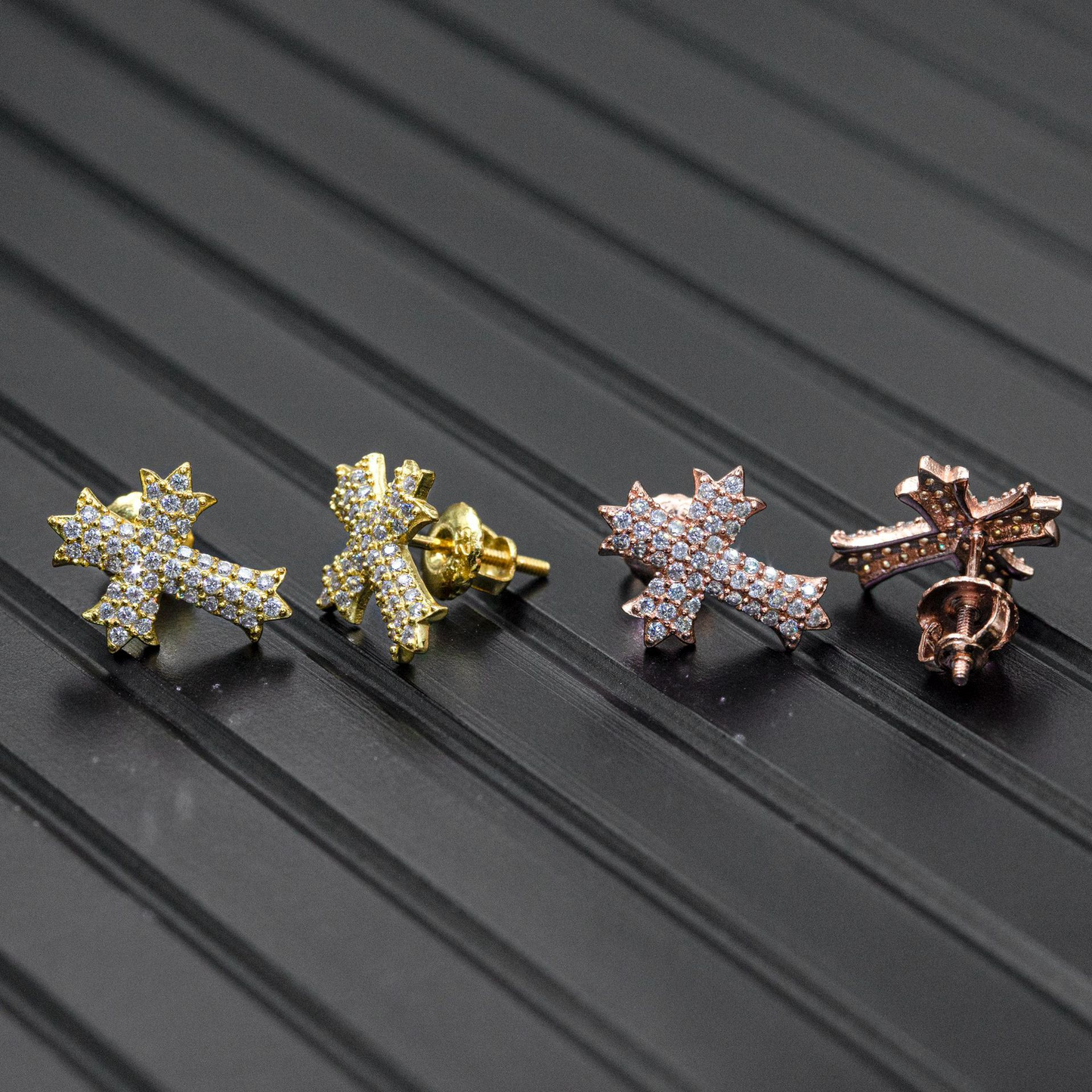 Bubble Letter Silver Moissanite VVS Chrome Cross Stud Earring for Men Hip Hop Jewelry