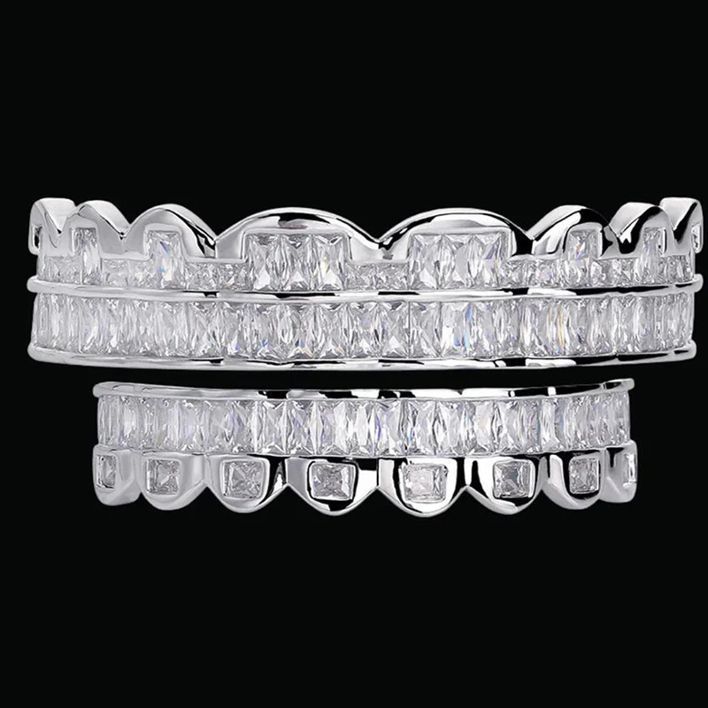 Bubble Letter Baguette Edition Top Model Luxurious Look Teeth Grillz White Gold Plated Hip Hop Jewelry 2023 Drop Shipping Trend