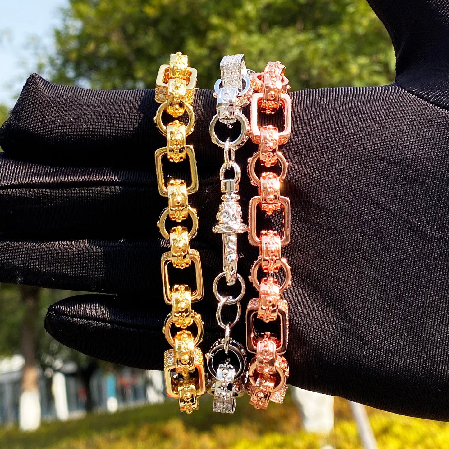 Bubble Letter Iced Out GYSPY Belcher Bracelet for Men Prong Setting Albert Clasp Hip Hop Jewelry