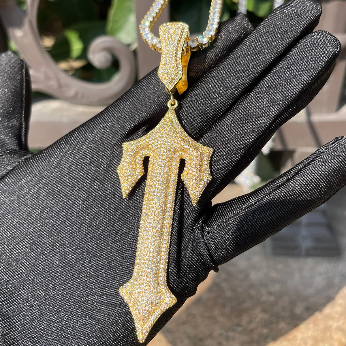 Bubble Letter Iced Out Pendant Prong Setting Trap Rapper Star Necklace for Men Real Gold Plated Solid Back Rock Street Jewelry