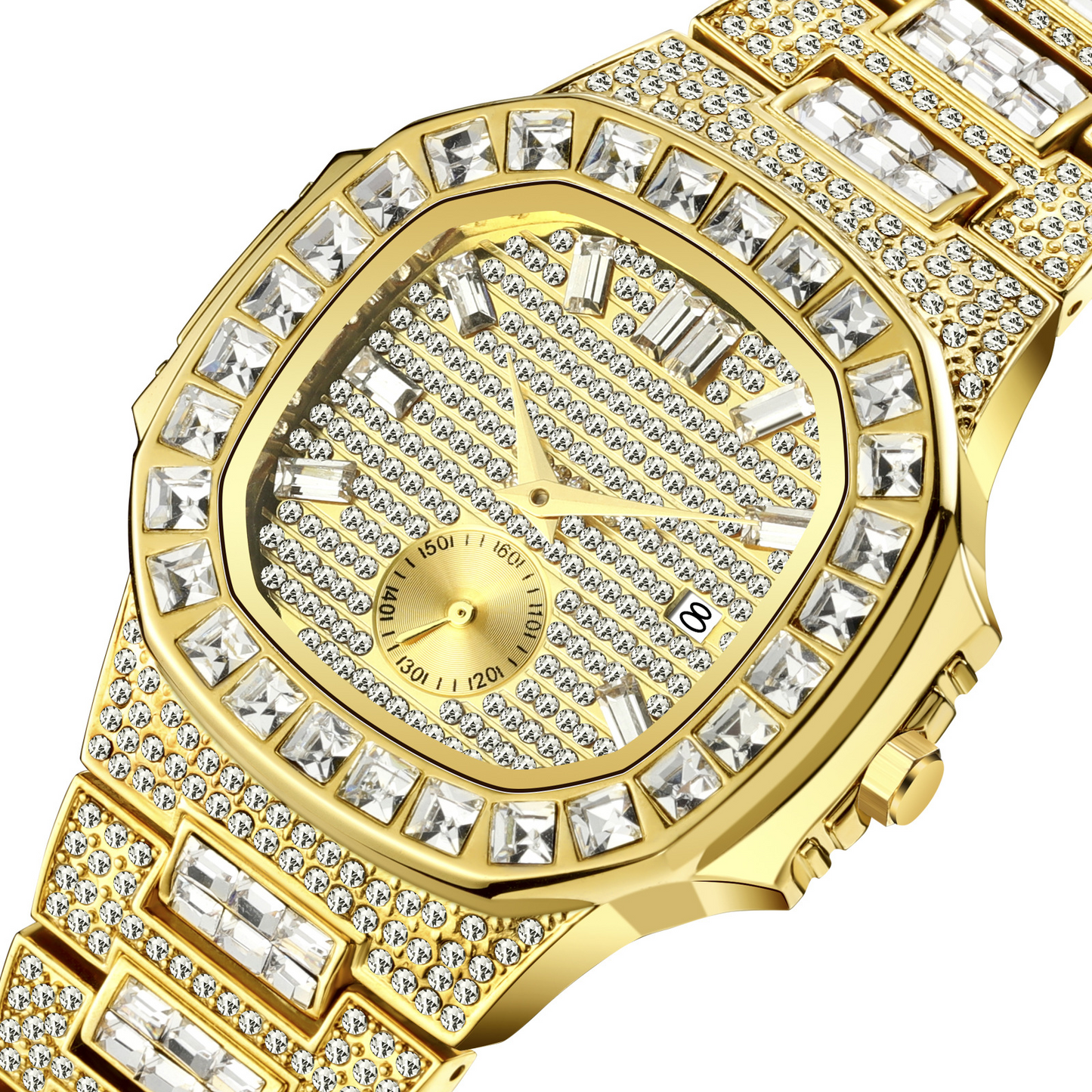 Bubble Letter LUXURY DATE SPECIAL MINIUTE HAND ICED OUT DIAMOND WATCH