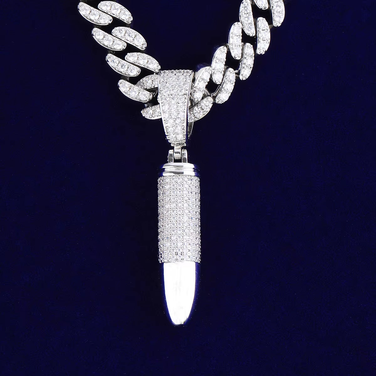 Bubble Letter Iced Out Bullet Necklace Pendant for Men Street Culture Prong Setting Charm Hip Hop Jewelry