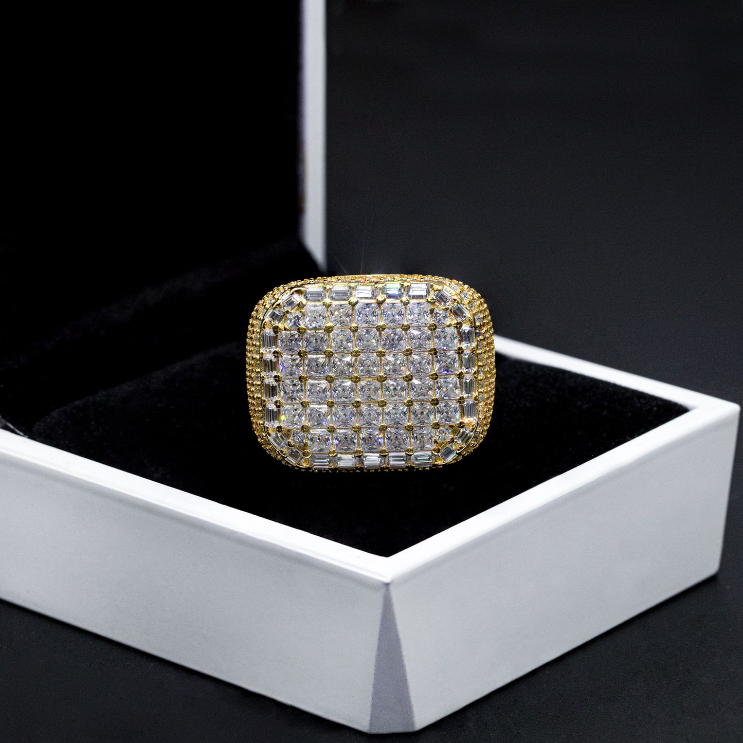 Bubble Letter Silver Moissanite VVS Rectangle Baguette Ring for Men Hip Hop Jewelry