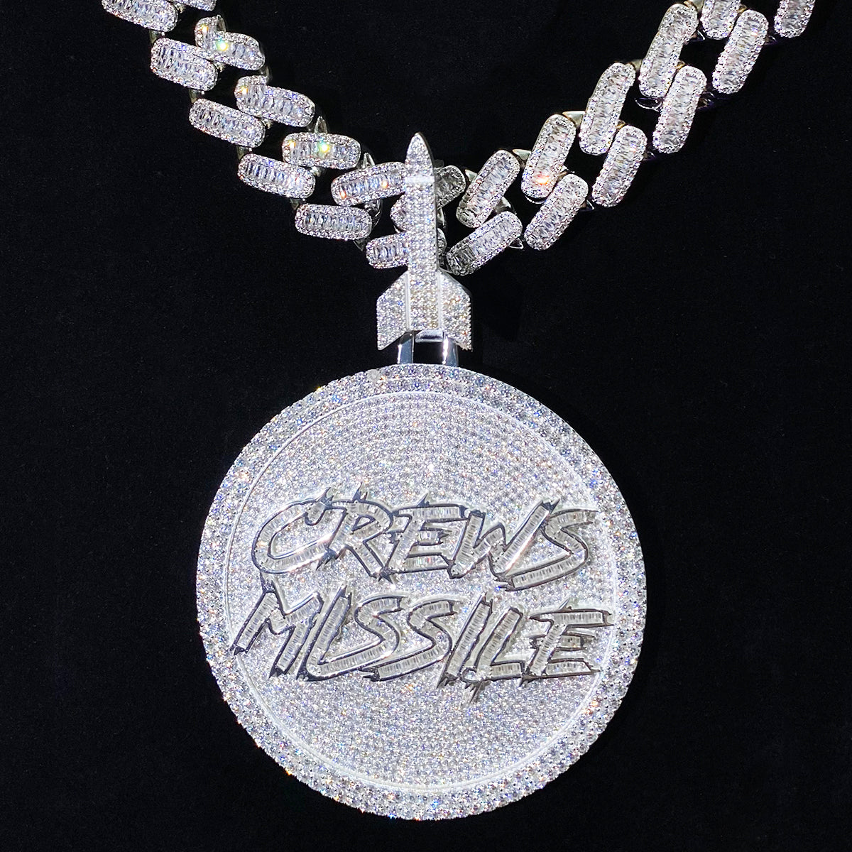 Bubble Letter Sterling Silver 925 VVS Moisanite Iced Out Big Solid Disc Rocket Bail Necklace Pendant for Men Hip Hop Jewelry