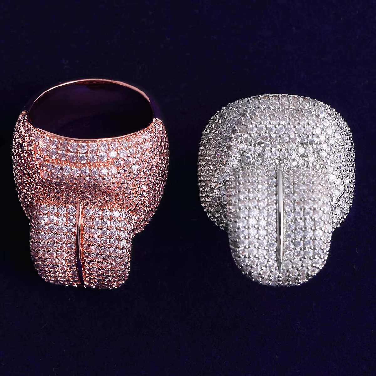 Bubble Letter Iced Out Tongue Ring for Men Real Gold Plated Cubic Zirconia Hip Hop Jewelry