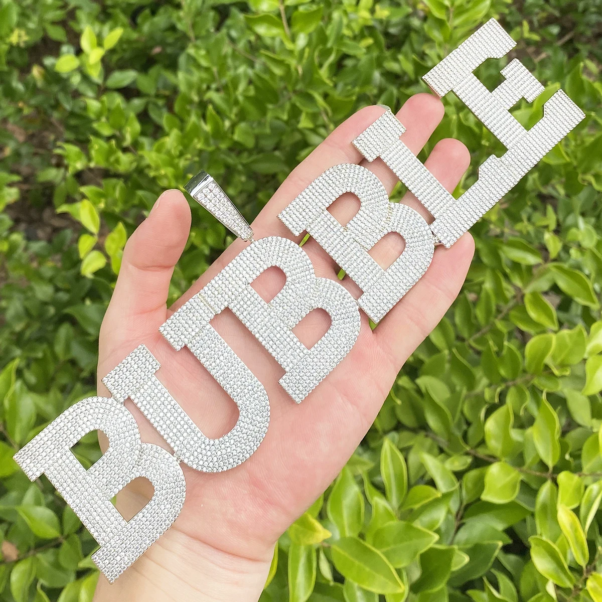 Bubble Letter Iced Out Custom Large Name Necklace Pendant for Men Paved Setting 5A Cubic Zirconia Hip Hop Jewelry