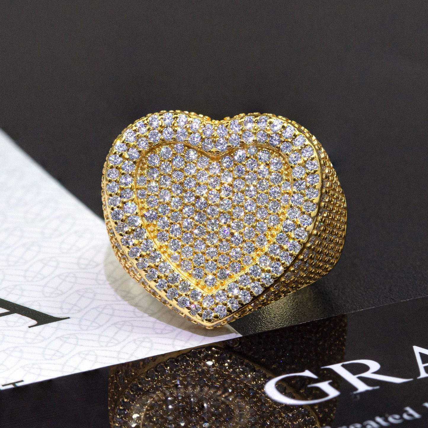 Bubble Letter Silver Moissanite VVS Heart Ring for Women Hip Hop Jewelry