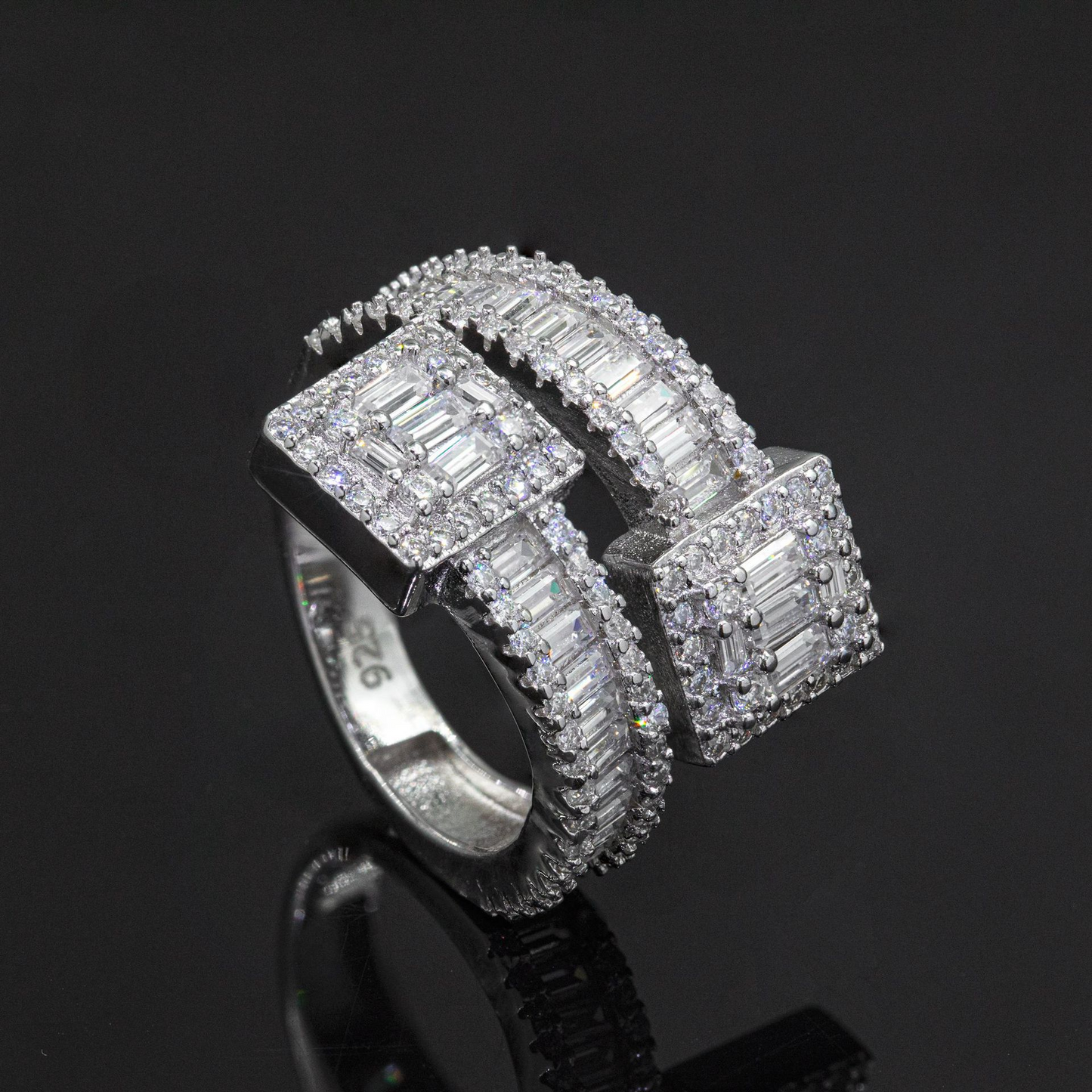 Bubble Letter Silver Moissanite VVS Baguette Ring for Men Hip Hop Jewelry