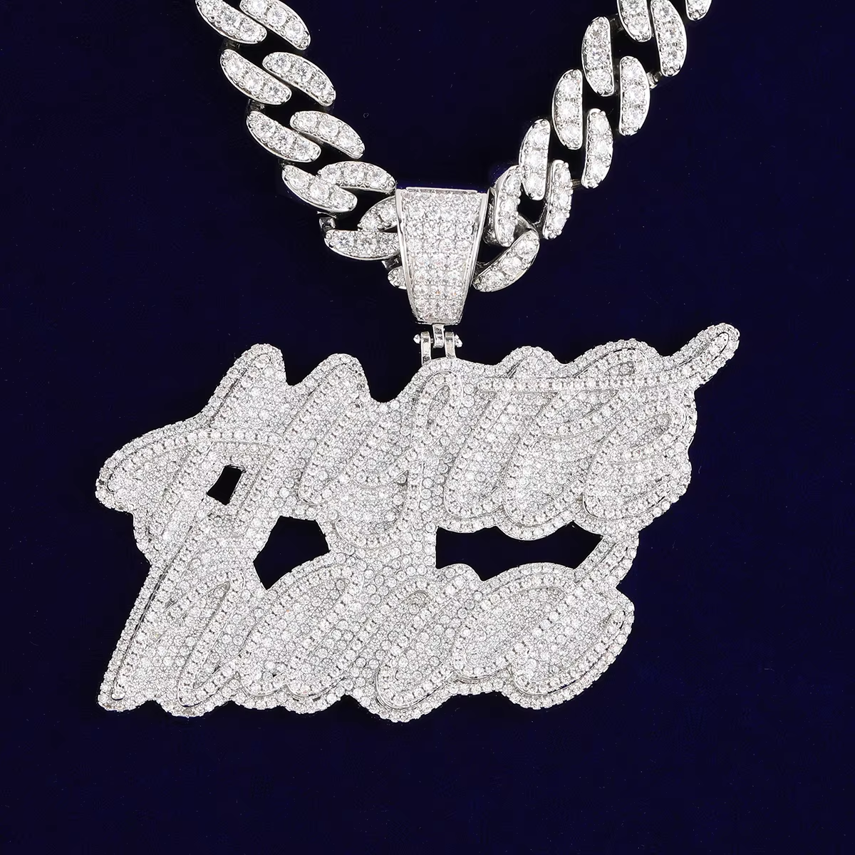 Bubble Letter Iced Out Hustle Hard Necklace Pendant for Men Real Copper Gold Plated Hip Hop Jewelry