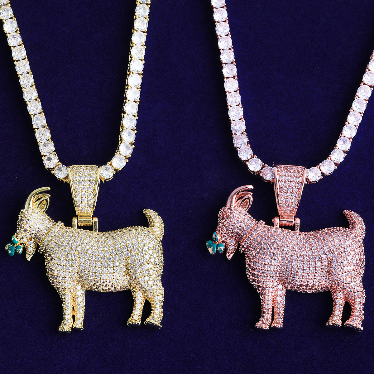 Bubble Letter Iced Out Goat Grass Necklace Pendant for Men Real Gold Plated 5A Cubic Zirconia Hip Hop Jewelry