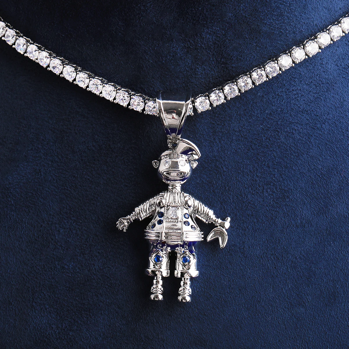Bubble Letter Iced Out 3D Clown Necklace Pendant for Men Real Gold Plated Cubic Zirconia Hip Hop Jewelry
