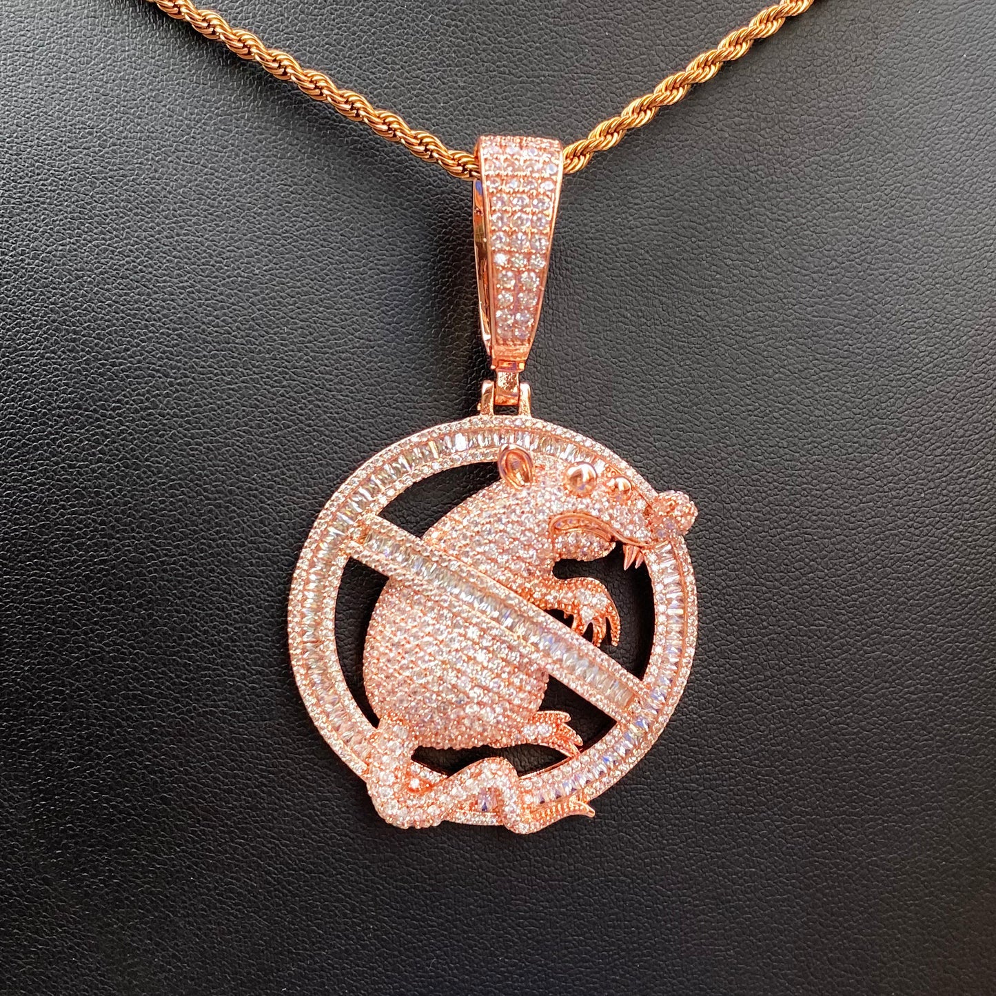 Bubble letter Micro Pave Mouse Pendant Necklace for Men Iced Out Cubic Zirconia Real Copper Hip Hop Jewelry