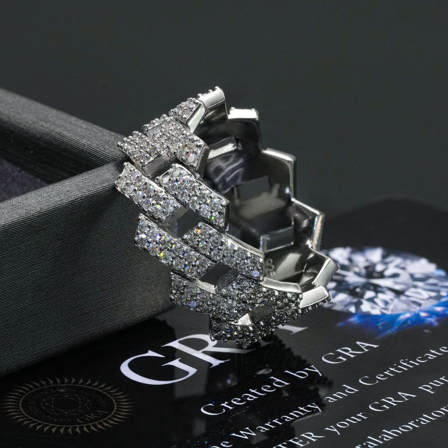 Bubble Letter Silver Moissanite VVS Cuban Ring for Men Hip Hop Jewelry