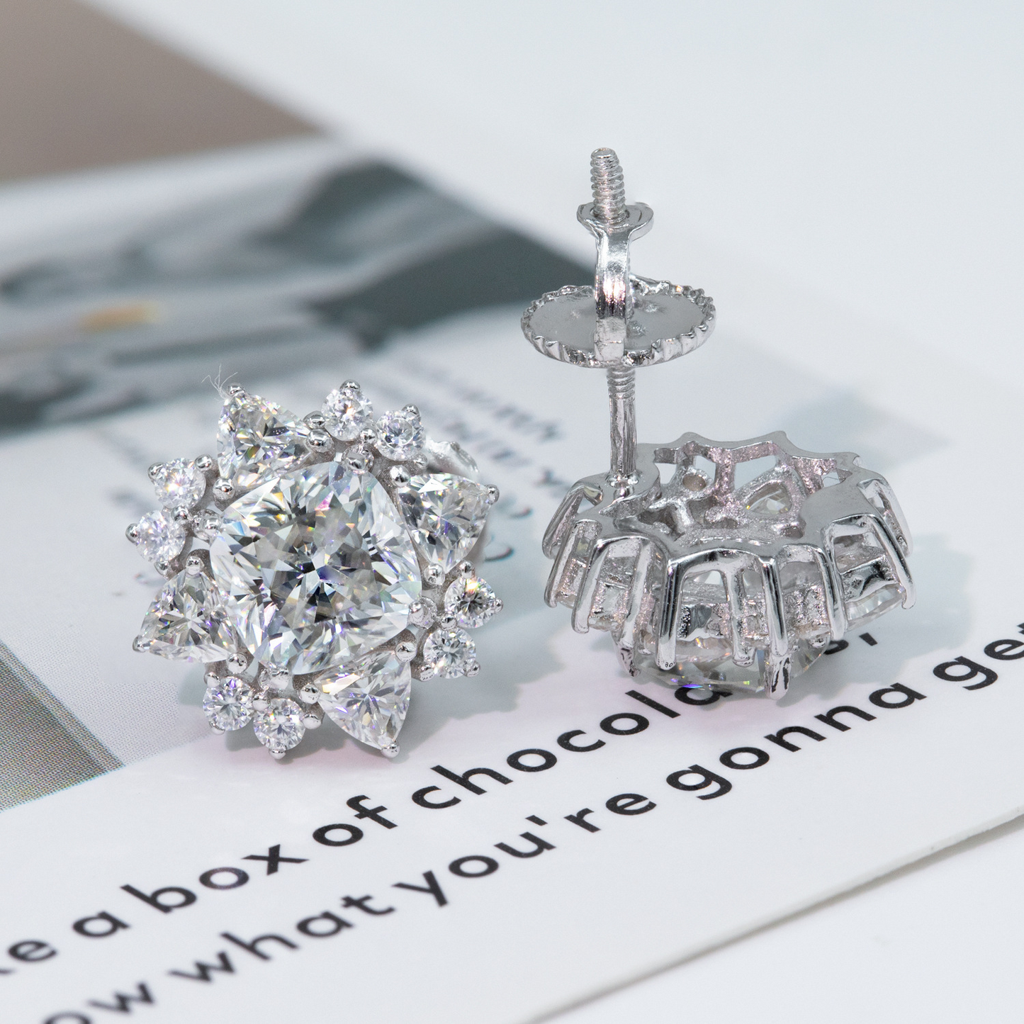 Bubble Letter Silver Moissanite VVS Edge Flower Stud Earring for Men Hip Hop Jewelry