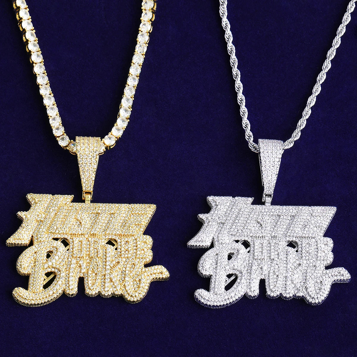 Bubble Letter Iced Out Hustle Or Be Broke Necklace Pendant for Men Prong Setting Real Gold Plated Hip Hop Jewelry