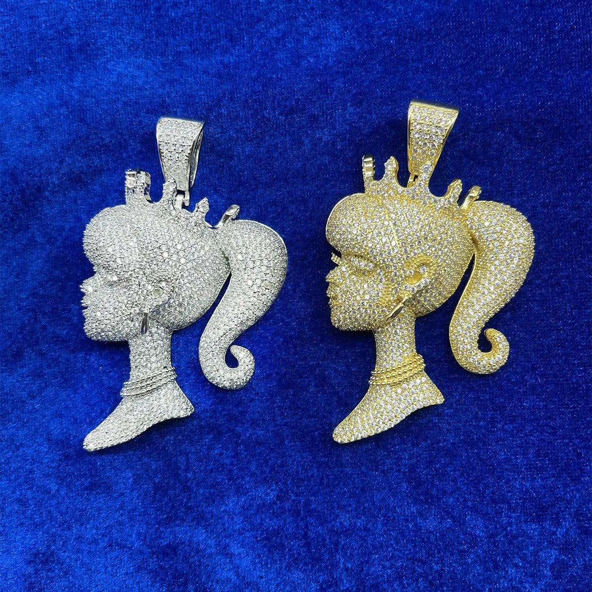 Bubble Letter Girl Head Shape Doll Queen Necklace for Women Real Gold Plated Hip Hop Rock Rapper Pendant Jewelry Gift