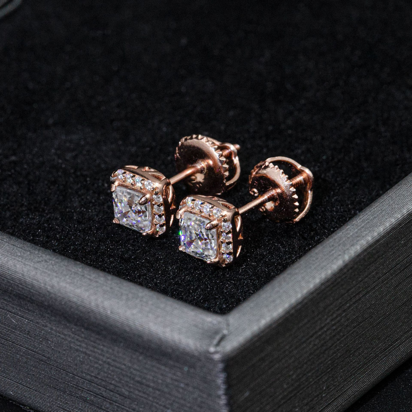 Bubble Letter Silver Moissanite Square Baguette Stud Earring for Men Hip Hop Jewelry
