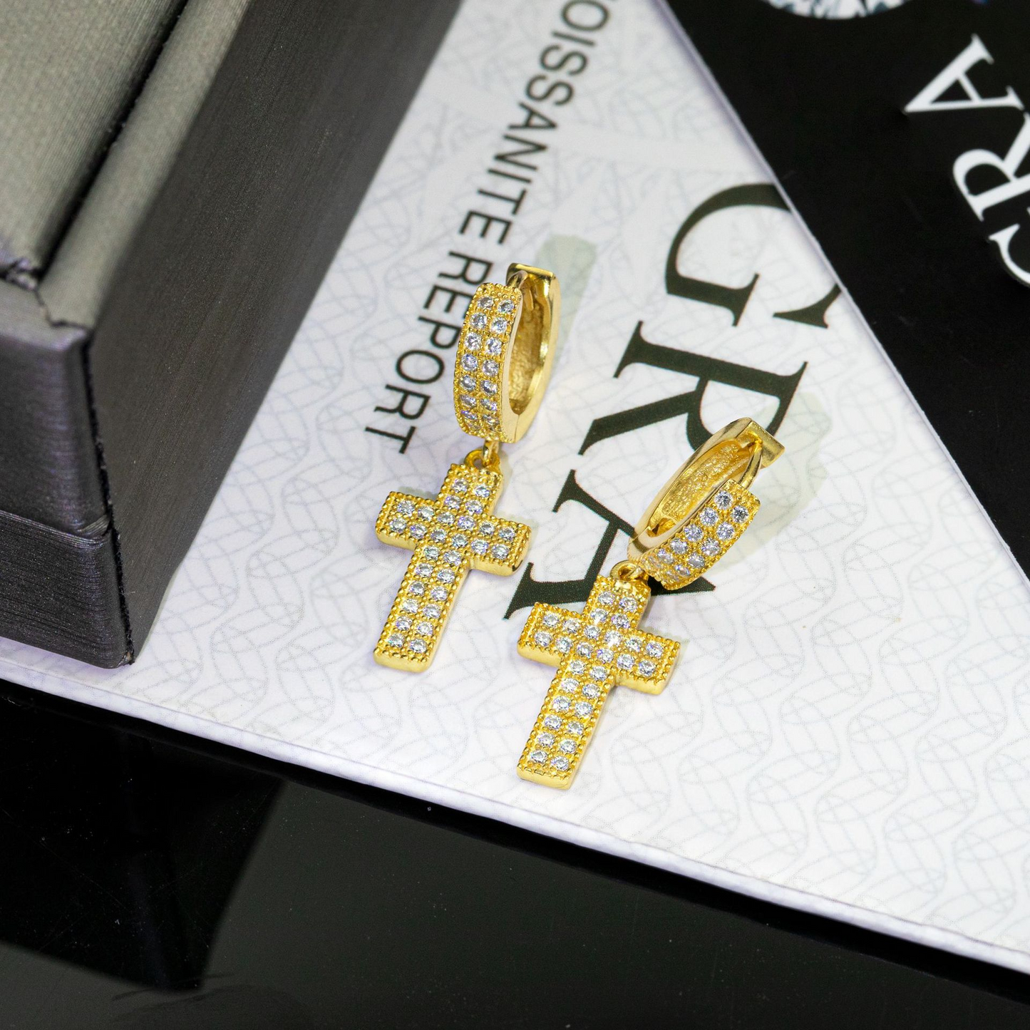 Bubble Letter Silver Moissanite VVS Cross Eardrop Earring for Men Hip Hop Jewelry