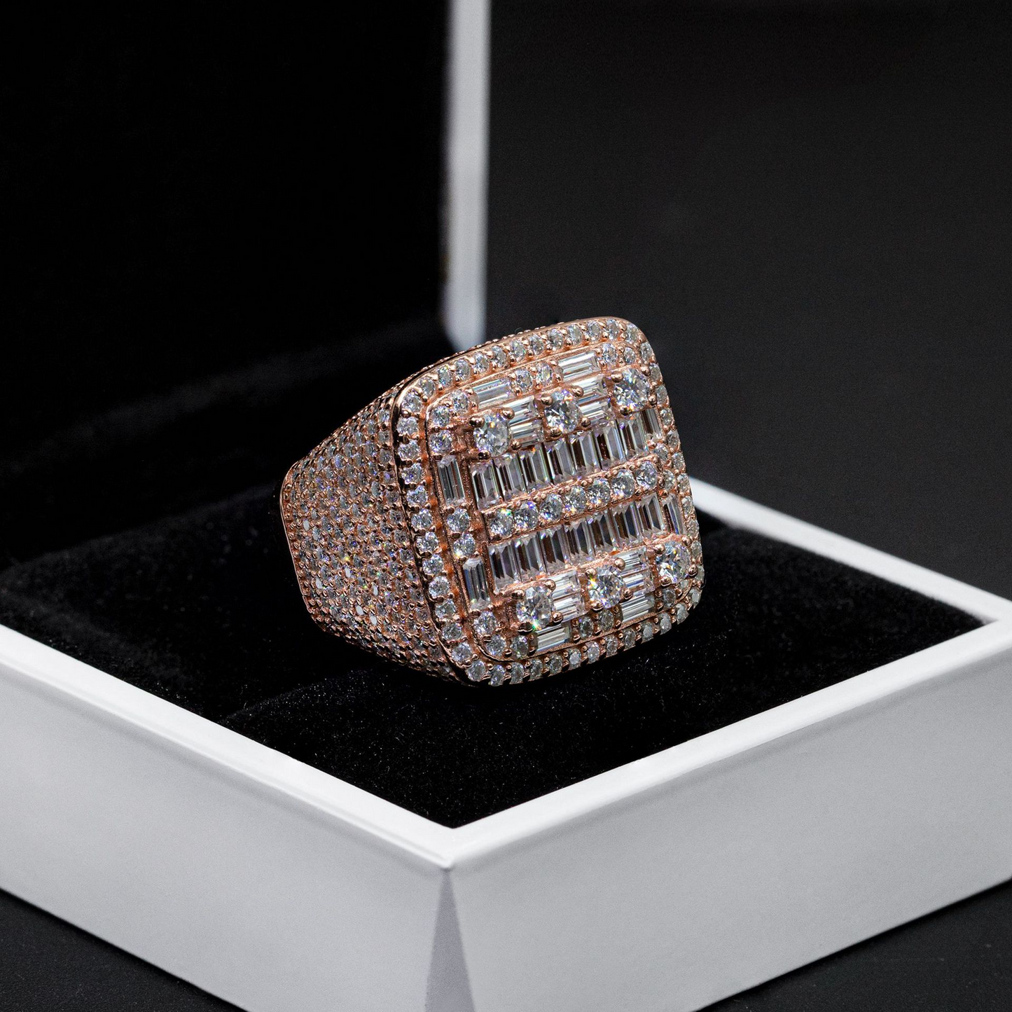 Bubble Letter Silver Moissanite VVS Square Baguette Ring for Men Hip Hop Jewelry
