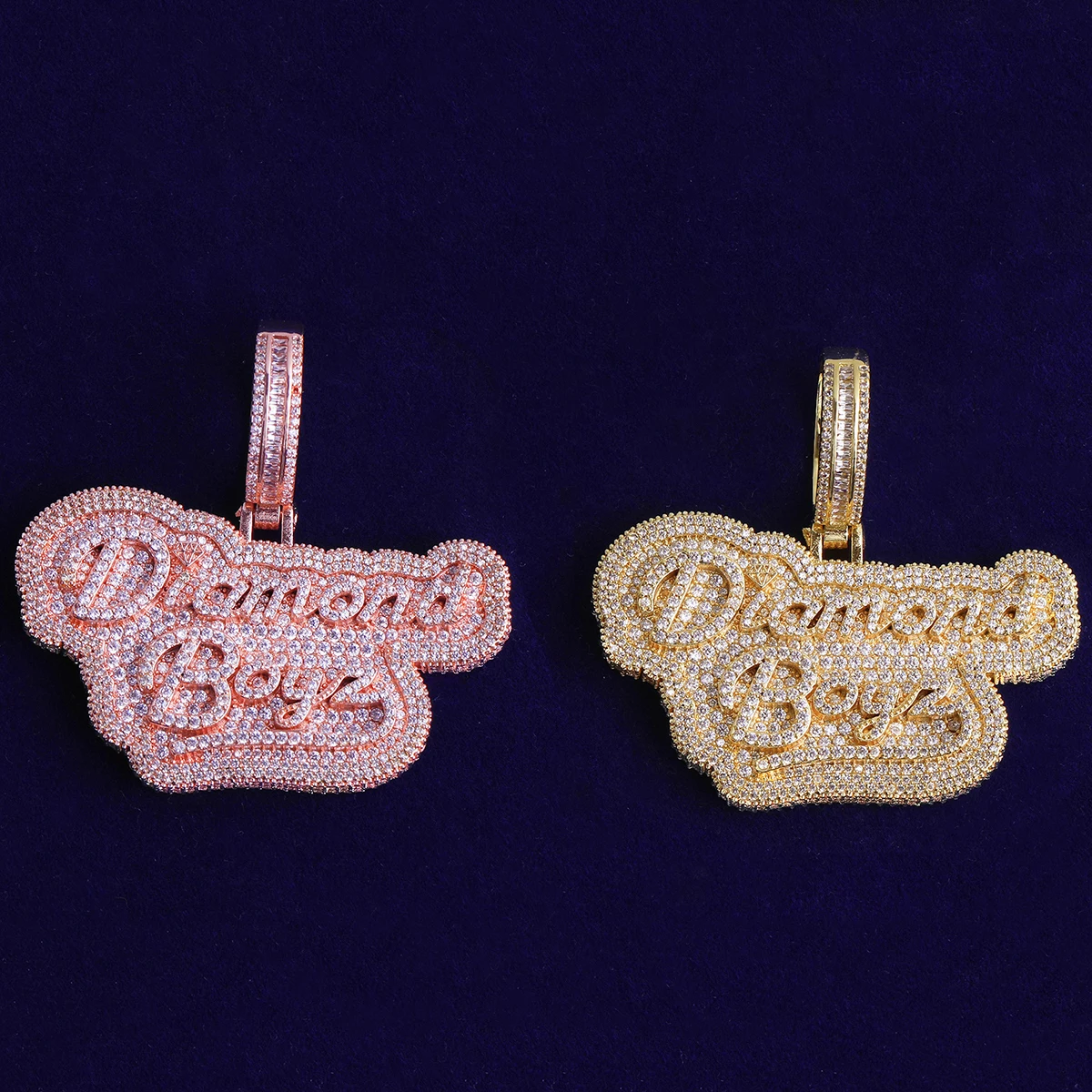 Bubble Letter Iced Out Diamond Boyz Necklace Pendant for Men Real Gold Plated Cubic Zirconia Hip Hop Jewelry