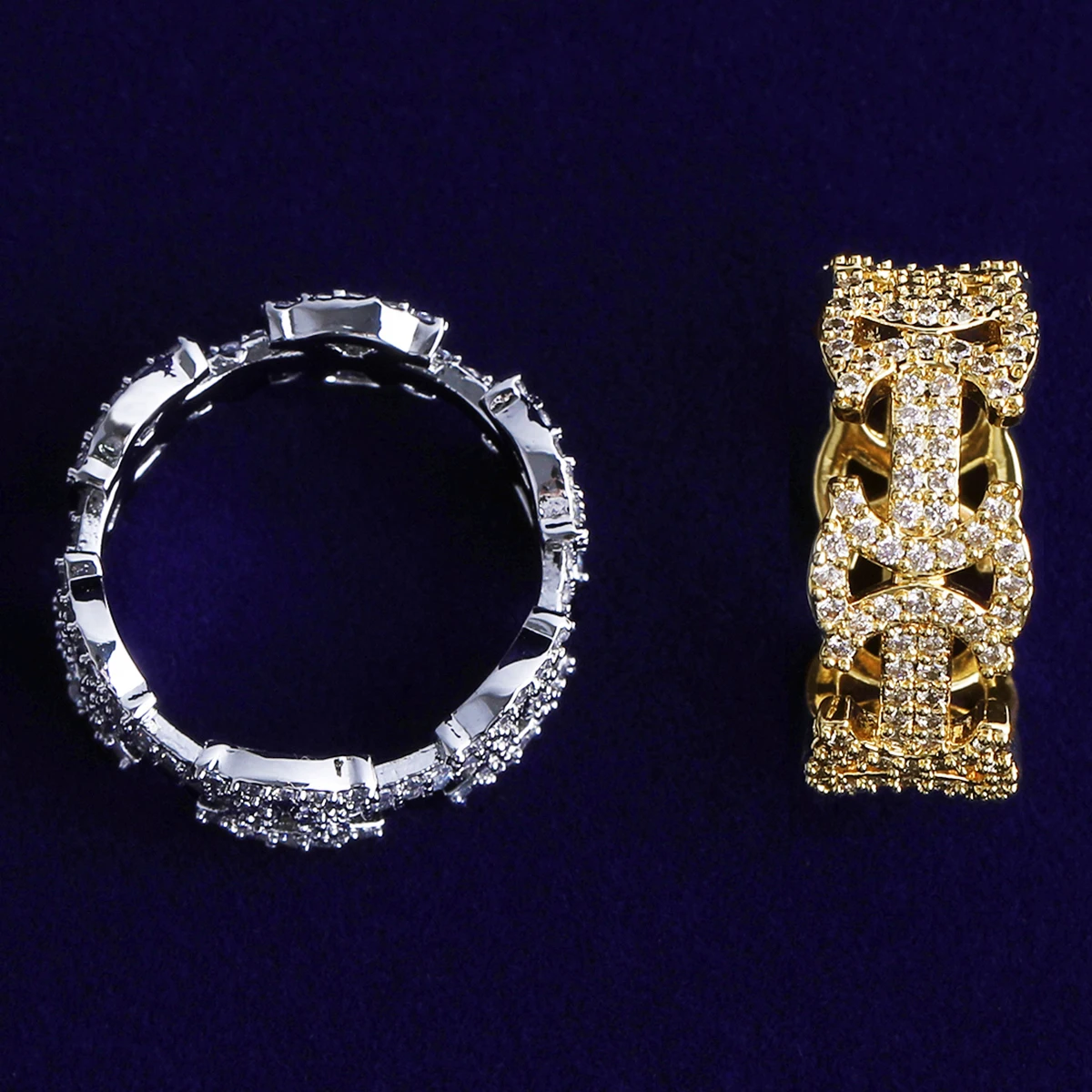 Bubble Letter Iced Out Templar Ring for Men Real Gold Plated Cubic Zirconia Hip Hop Jewelry