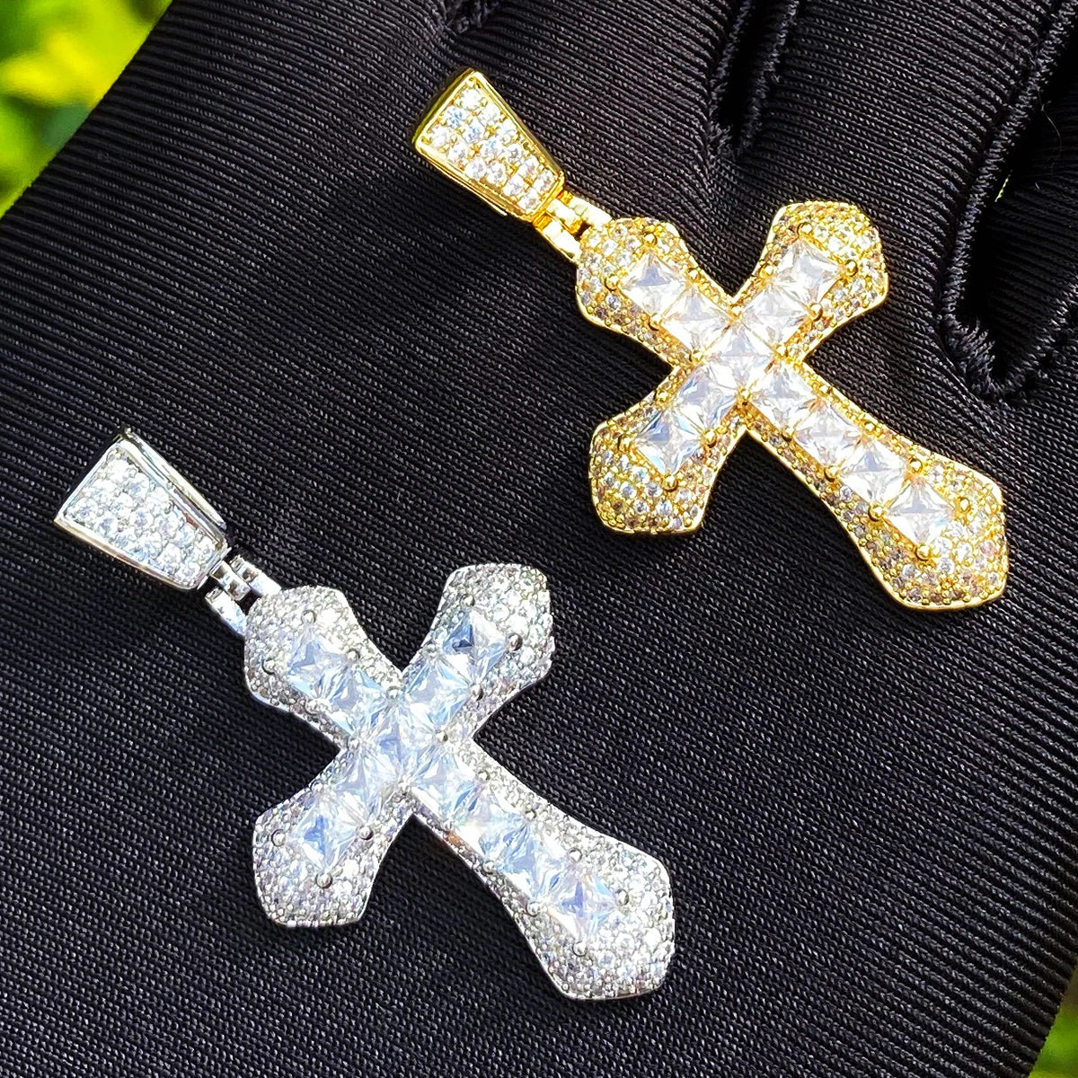 Bubble Letter Iced Out Small Baguette Cross Necklace Pendant for Men Real Gold Plated 5A Cubic Zirconia Hip Hop Jewelry