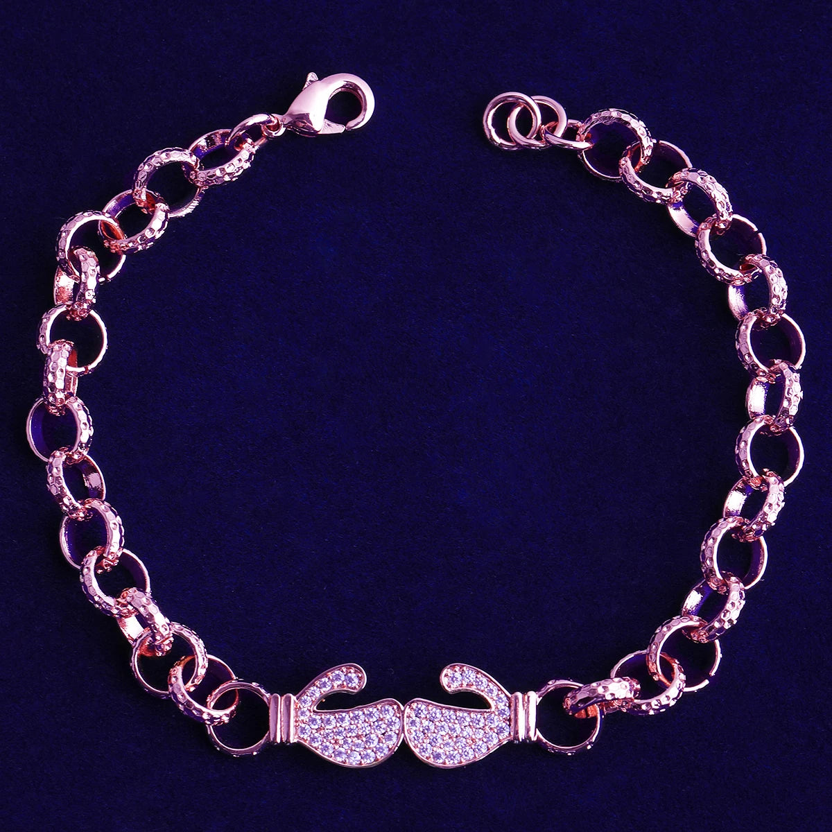 Bubble Letter Belcher Link Iced Boxing Gloves Bracelet for Women Real Gold Plated Hip Hop Jewelry