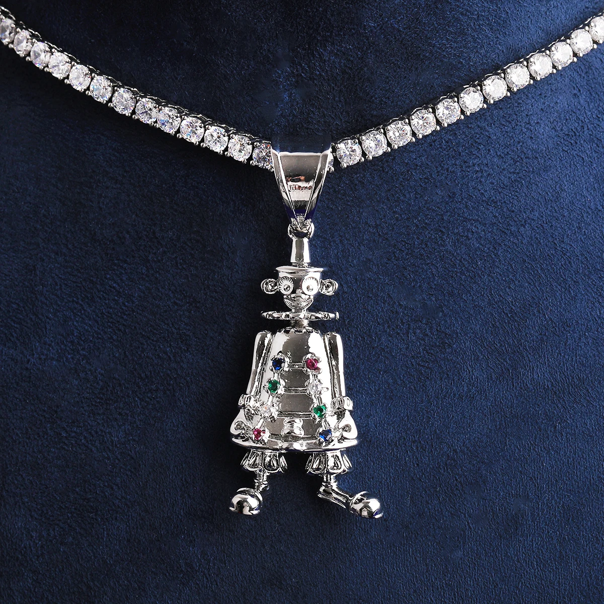 Bubble Letter Iced Out 3D Robot Necklace Pendant for Men Real Gold Plated Cubic Zirconia Hip Hop Jewelry