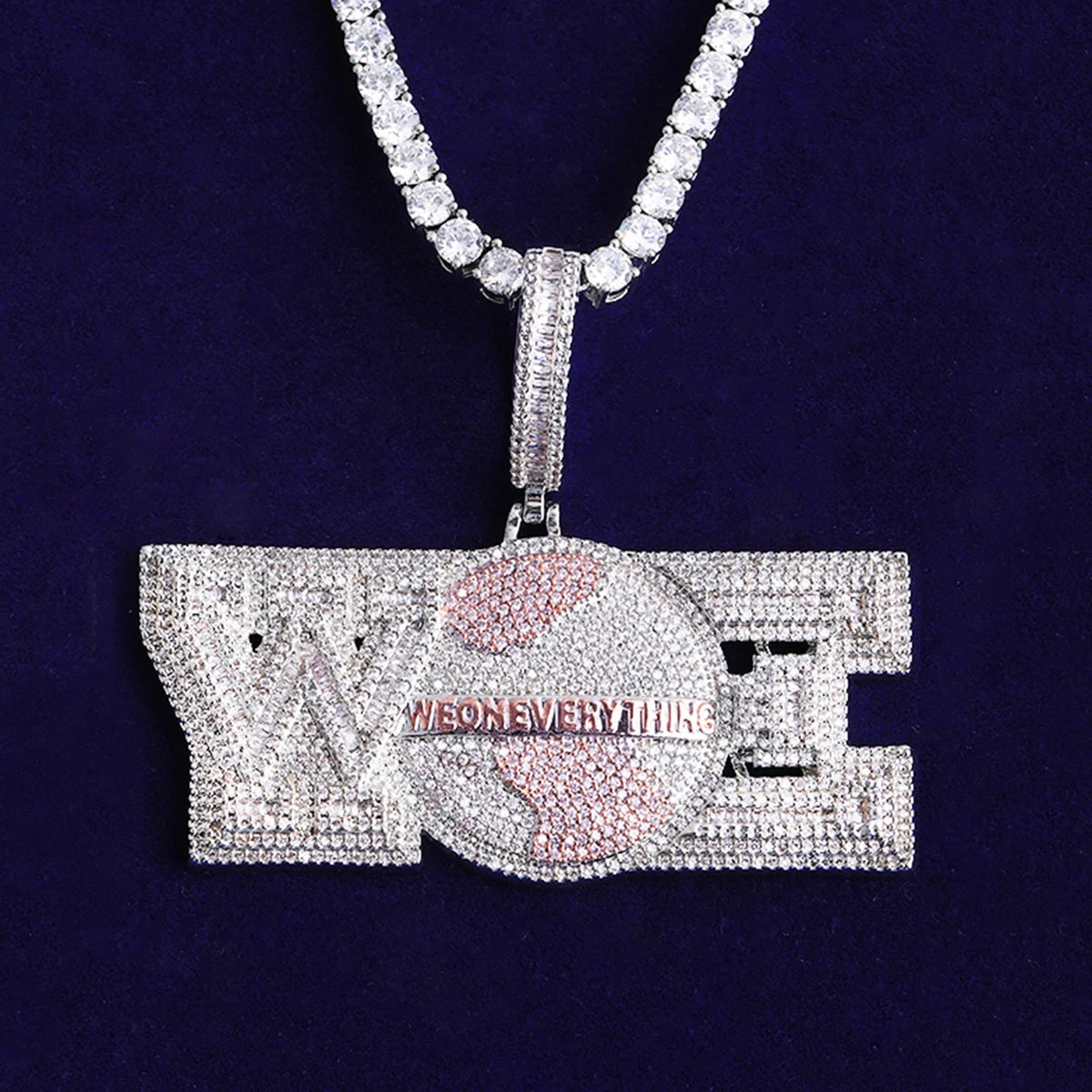 Bubble Letter Iced Out We on Everything Necklace Pendant for Men Prong Setting Real Gold Plated Hip Hop Jewelry