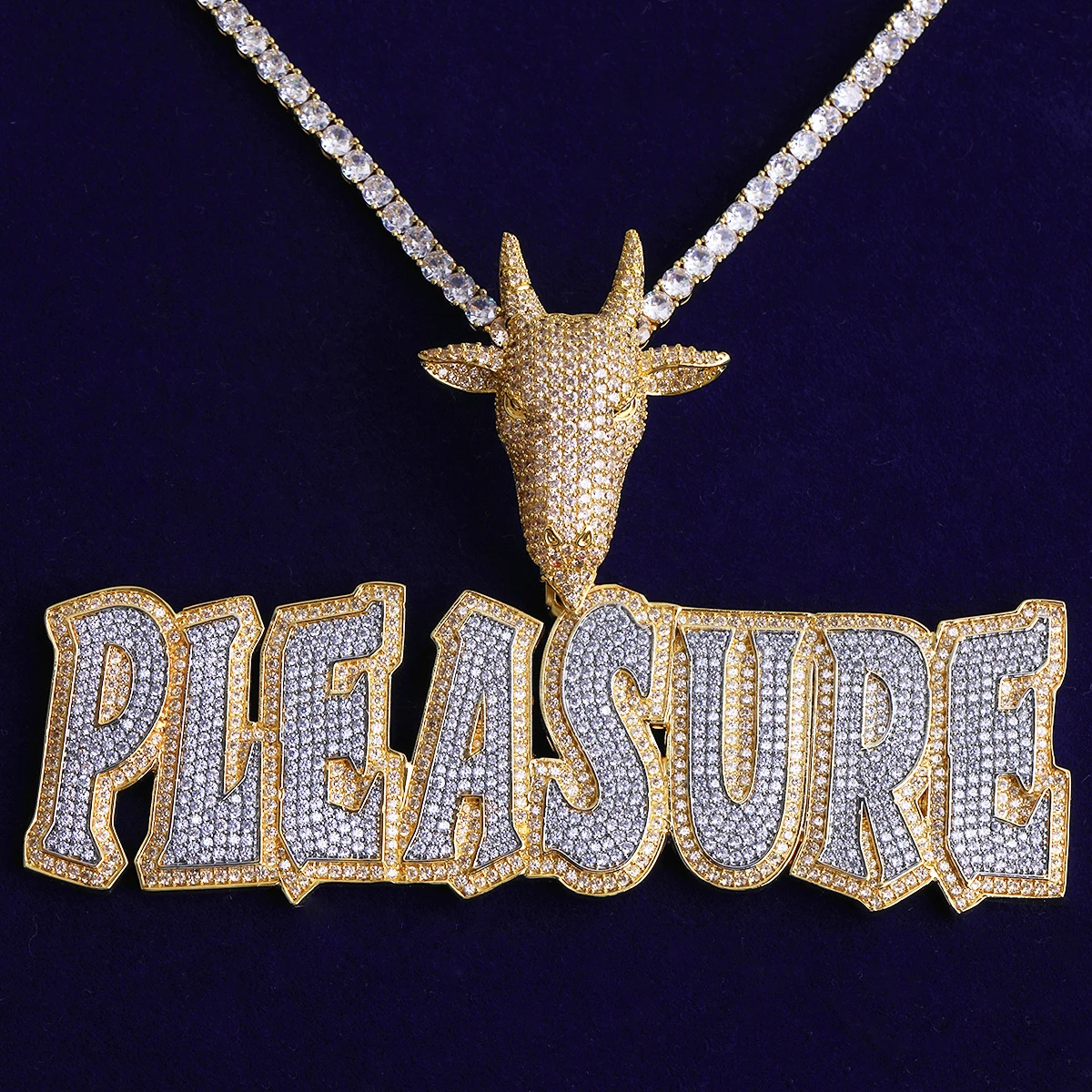 Bubble Letter Iced Out Goat Bail Custom Name Necklace Pendant for Men Personalized Charm Real Gold Plated Hip Hop Jewelry