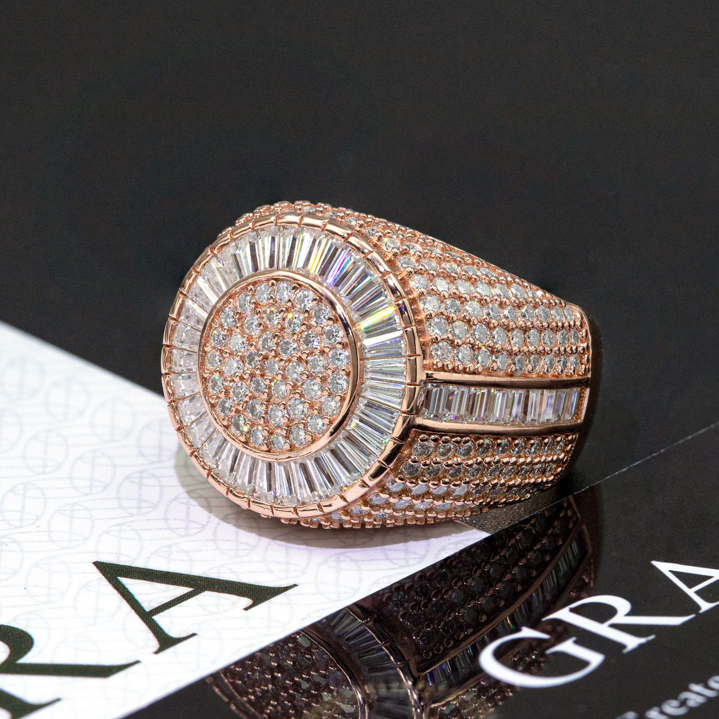 Bubble Letter Silver Moissanite VVS Baguette Circle Ring for Men Hip Hop Jewelry