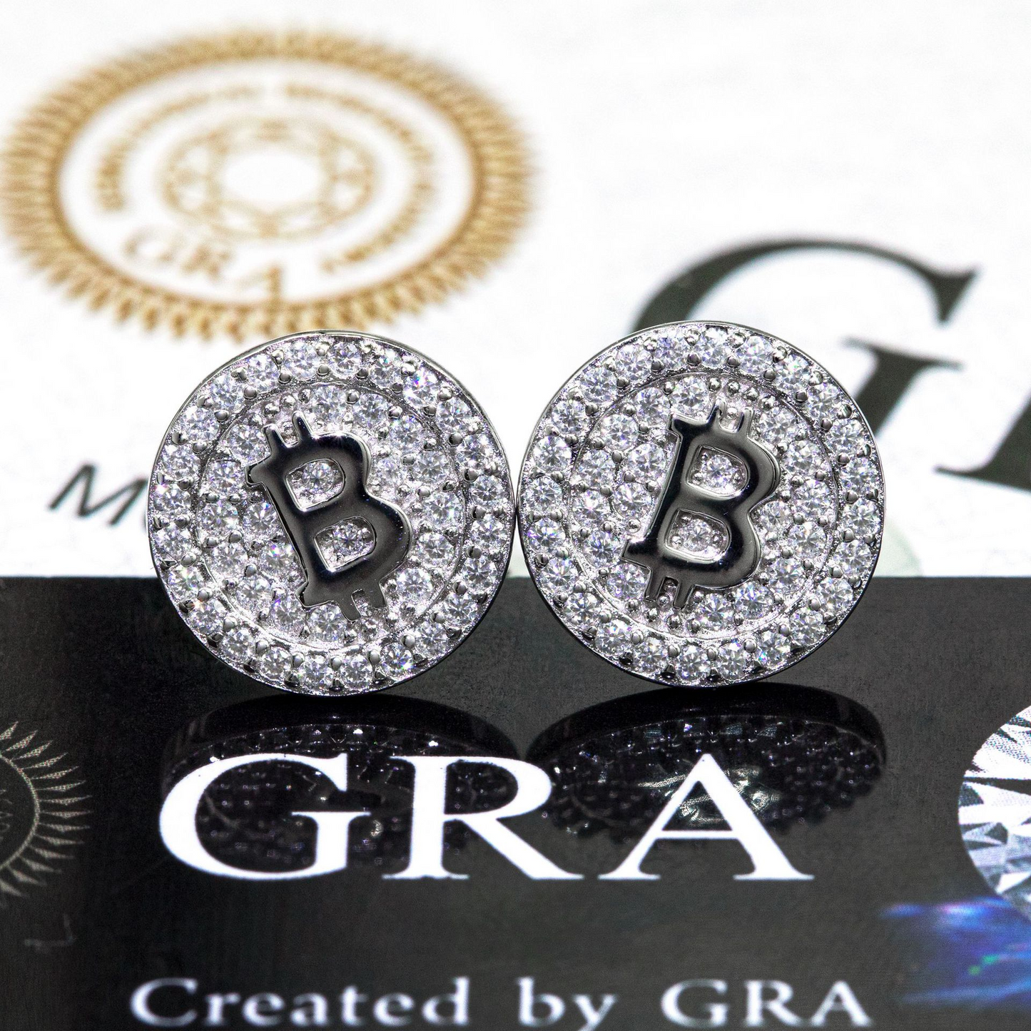 Bubble Letter Silver Moissanite VVS Bitcoin Stud Earring for Men Hip Hop Jewelry