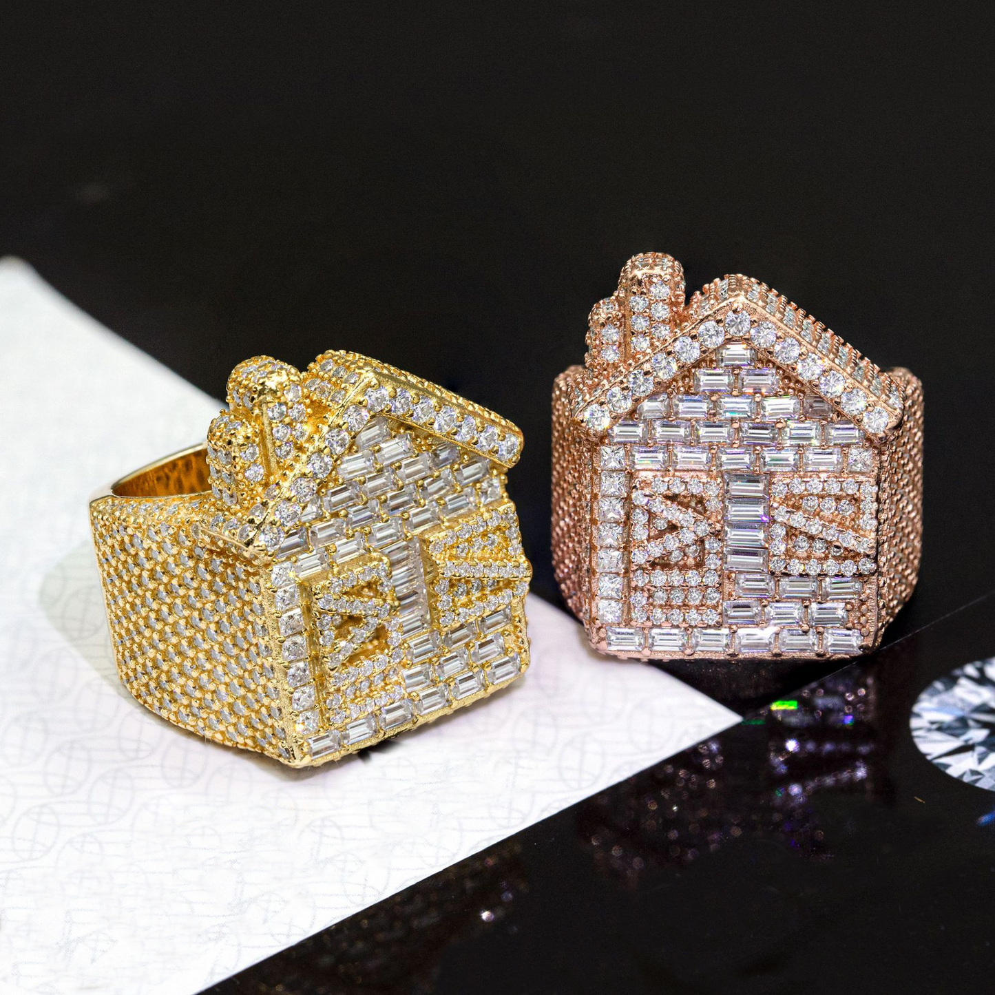 Bubble Letter Silver Moissanite VVS House Ring for Men Hip Hop Jewelry