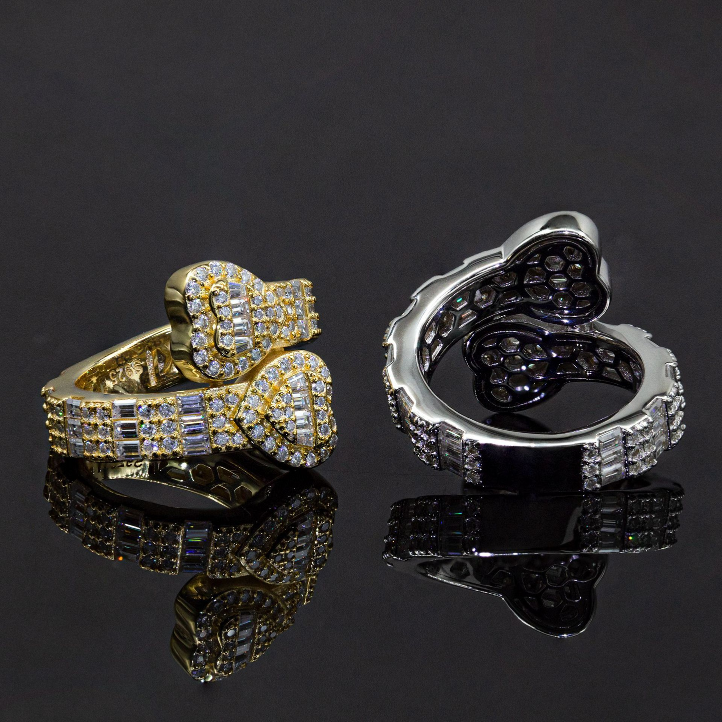 Bubble Letter Silver Moissanite VVS Baguette Heart Ring for Men Hip Hop Jewelry