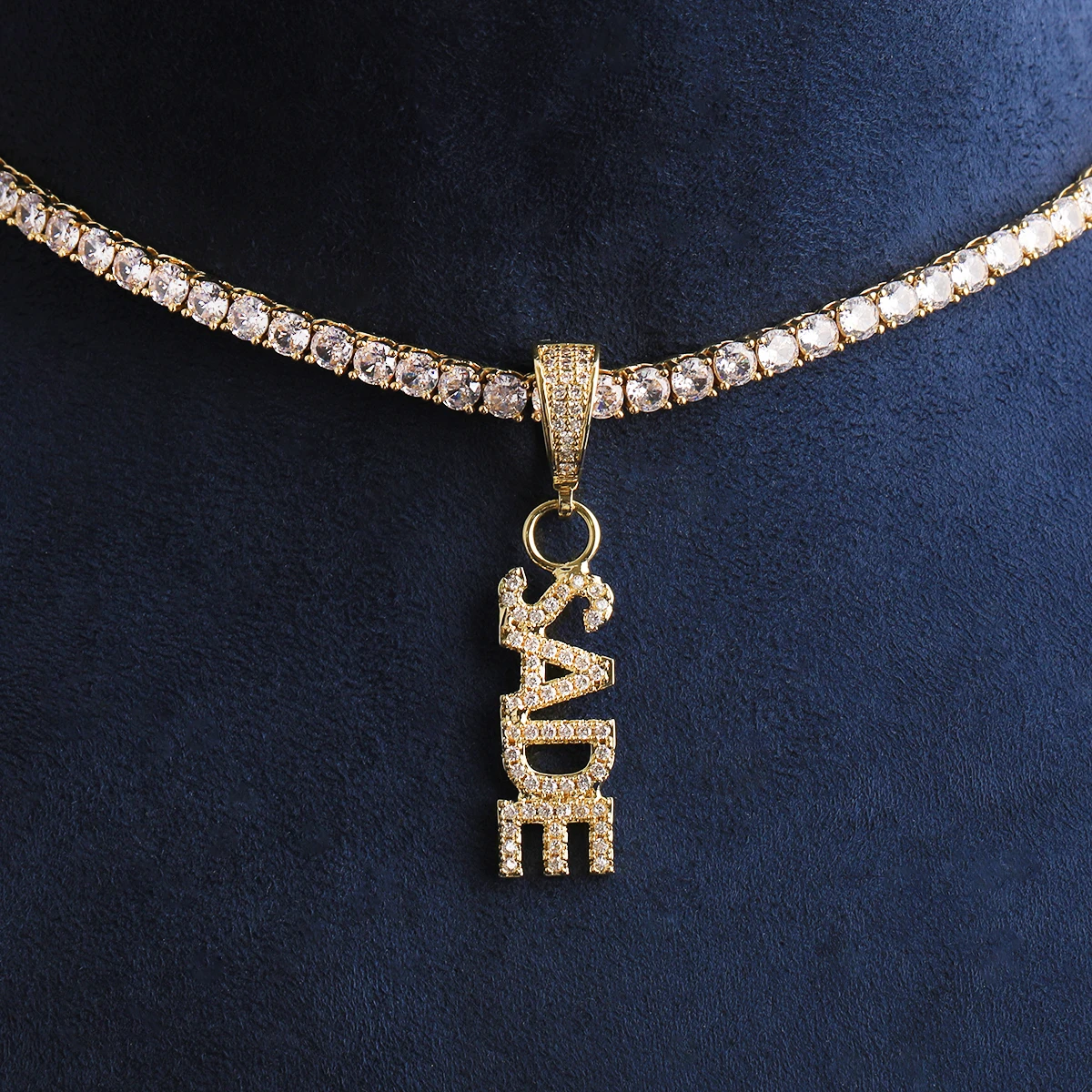 Bubble Letter Iced Out Tiny Custom Name Necklace Pendant for Women Vertical Charm Personalized Hip Hop Jewelry