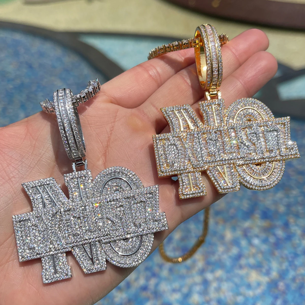 Bubble Letter No Excuse Necklace for Men Iced Out Pendant Real Gold Plated Cubic Zirconia Hip Hop Jewelry