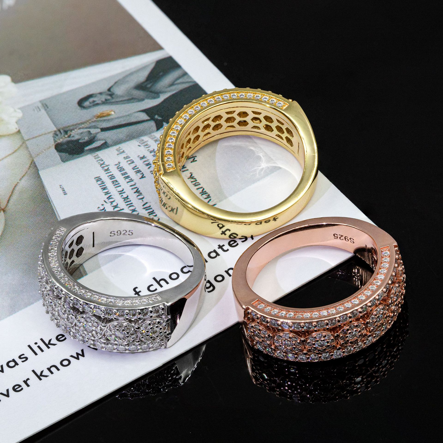 Bubble Letter Silver Moissanite VVS Half Circle Ring for Men Hip Hop Jewelry