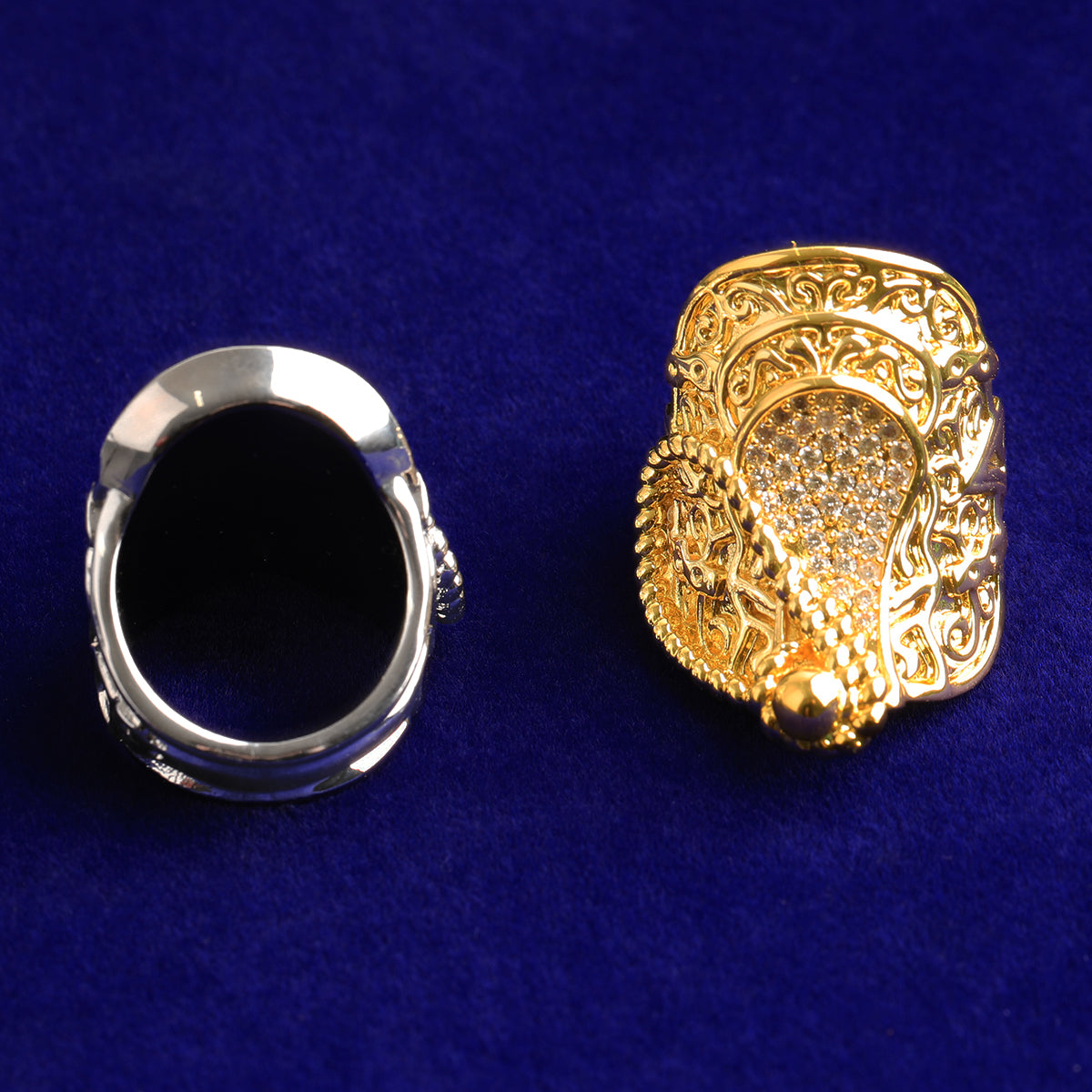 Bubble Letter Iced Out Saddle Ring for Men Real Gold Plated Copper Cubic Zirconia Hip Hop Jewelry