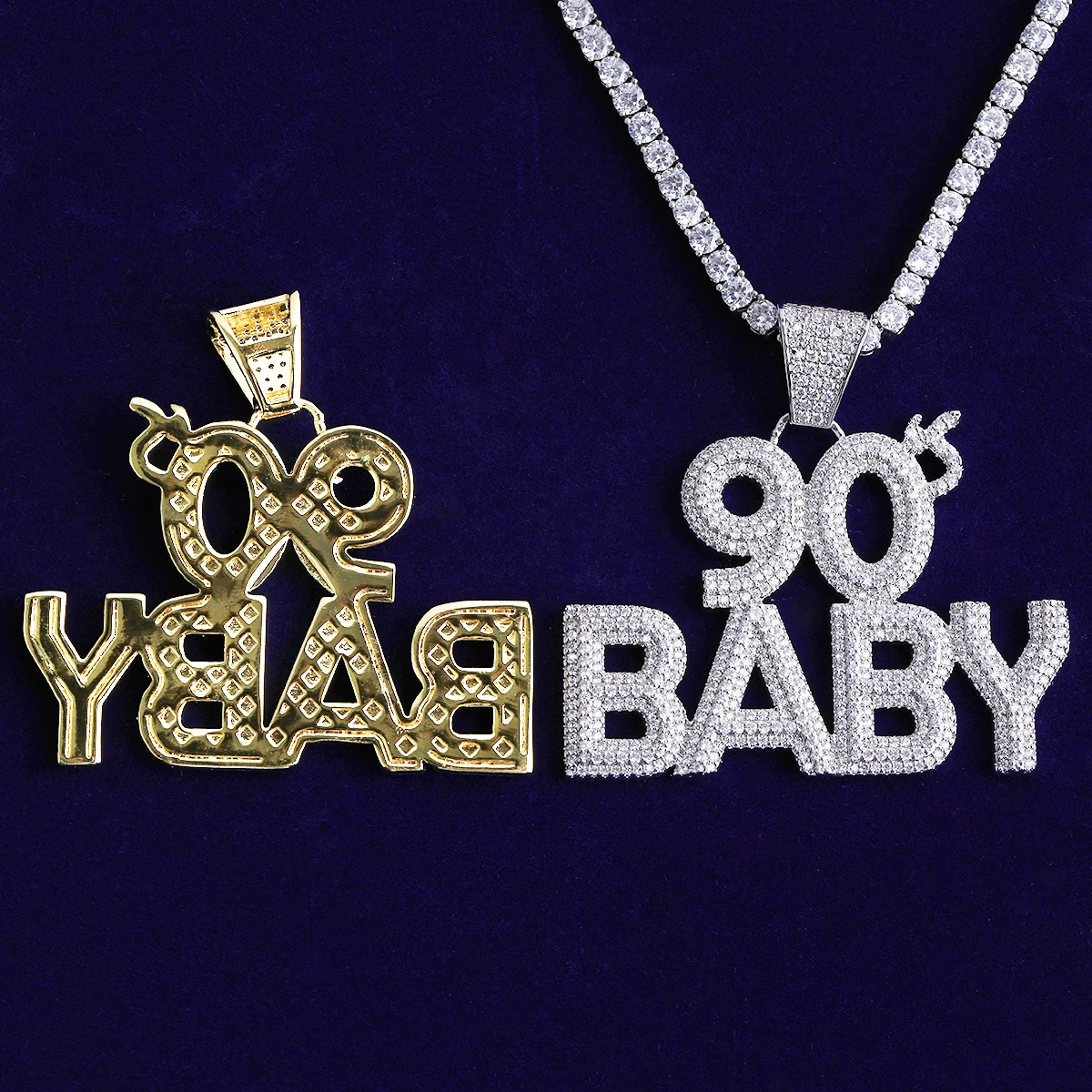 Bubble Letter Iced Out 90s Baby Necklace Pendant for Men Real Gold Plated Hip Hop Jewelry