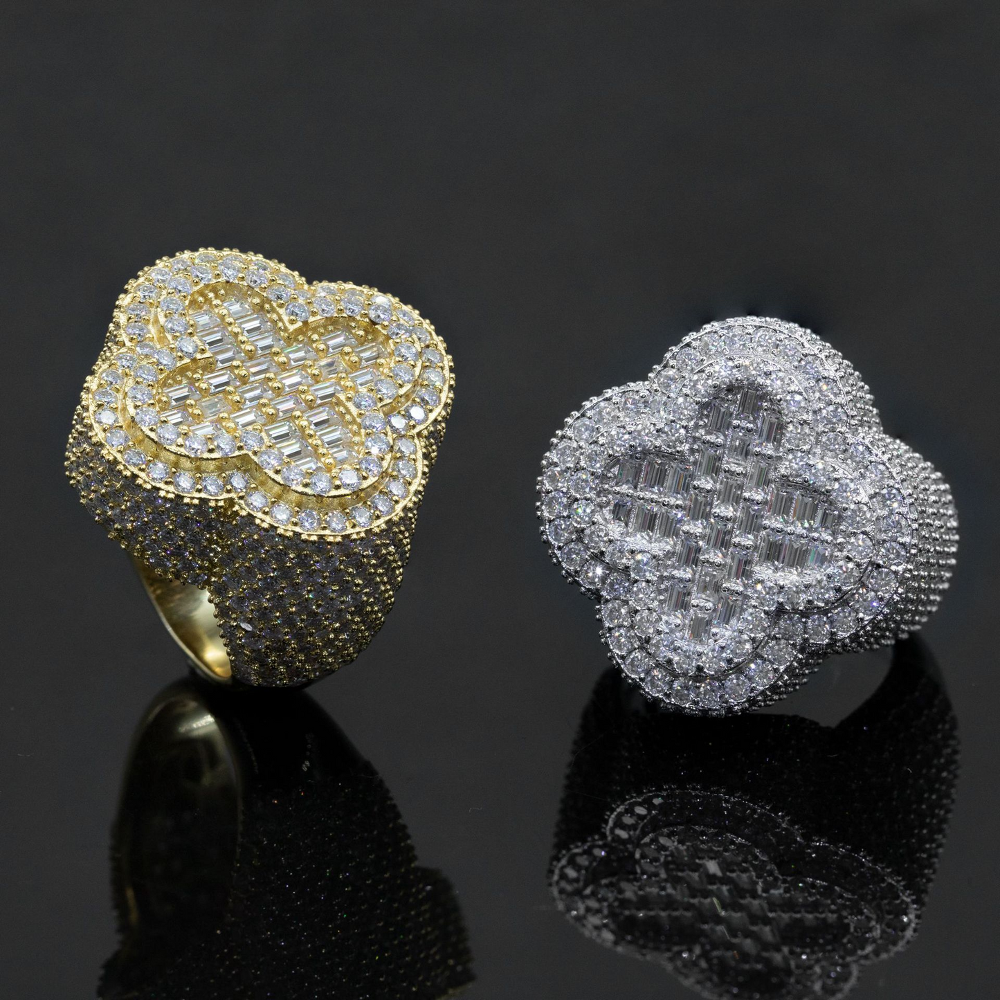 Bubble Letter Silver Moissanite VVS Baguette Flower Ring for Women Hip Hop Jewelry