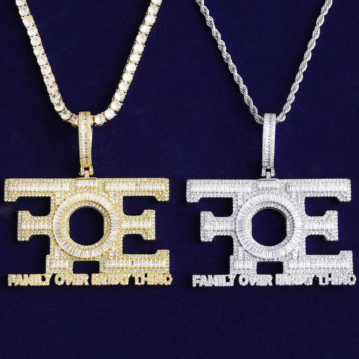 Bubble Letter Iced Out FOE Family Over Everything Necklace Pendant for Men Hip Hop Jewelry