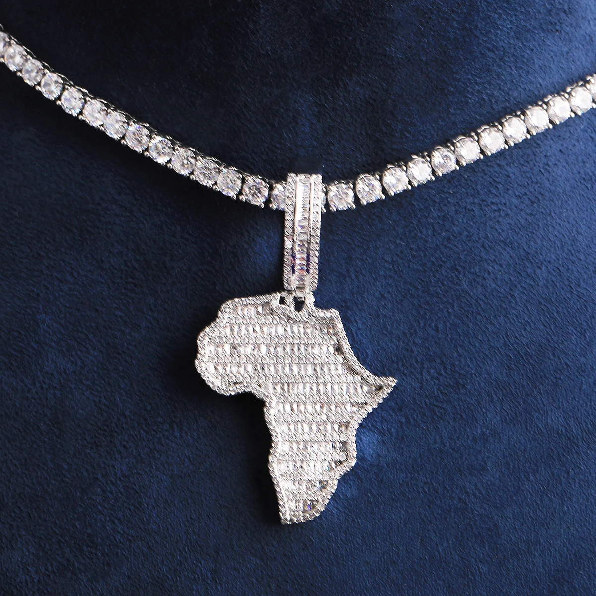 Bubble Letter Iced Out African Map Necklace Pendant for Men Real Gold Plated Cubic Zirconia Hip Hop Jewelry
