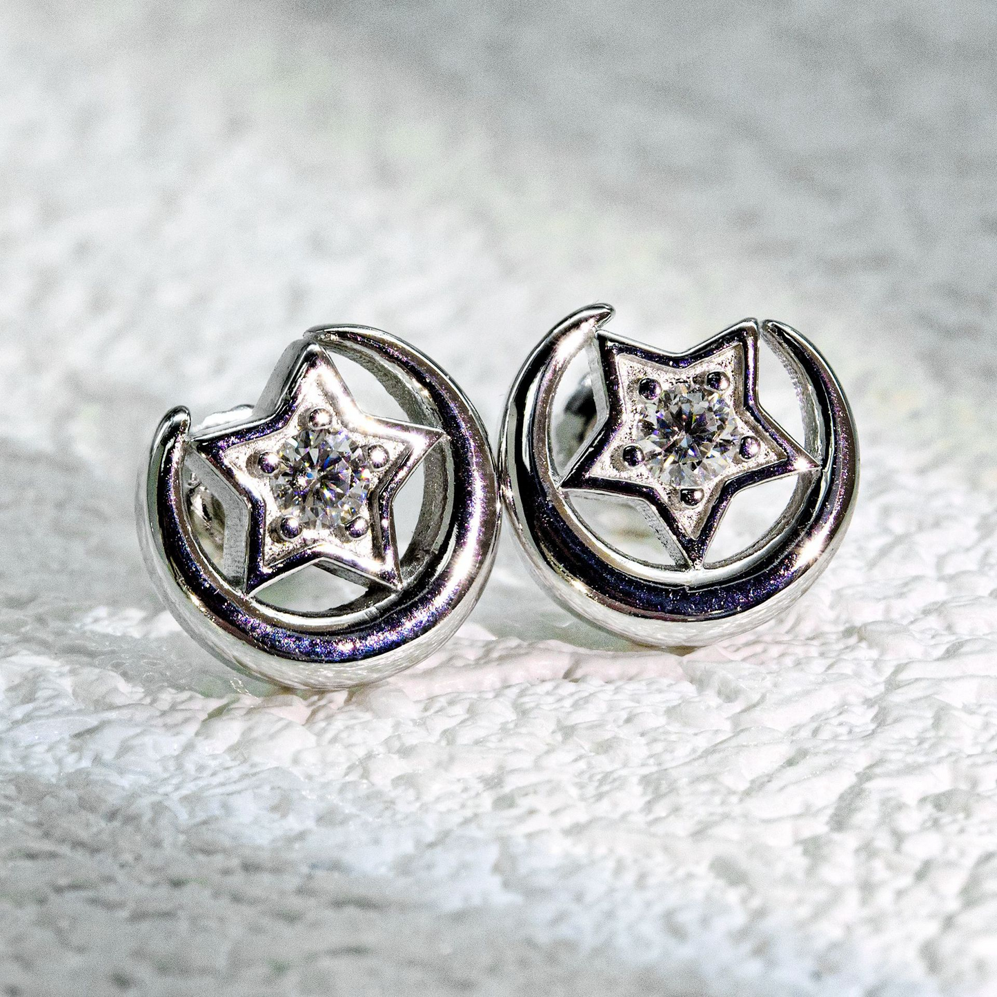 Bubble Letter Silver Moissanite VVS Moon Star Stud Earring for Women Hip Hop Jewelry