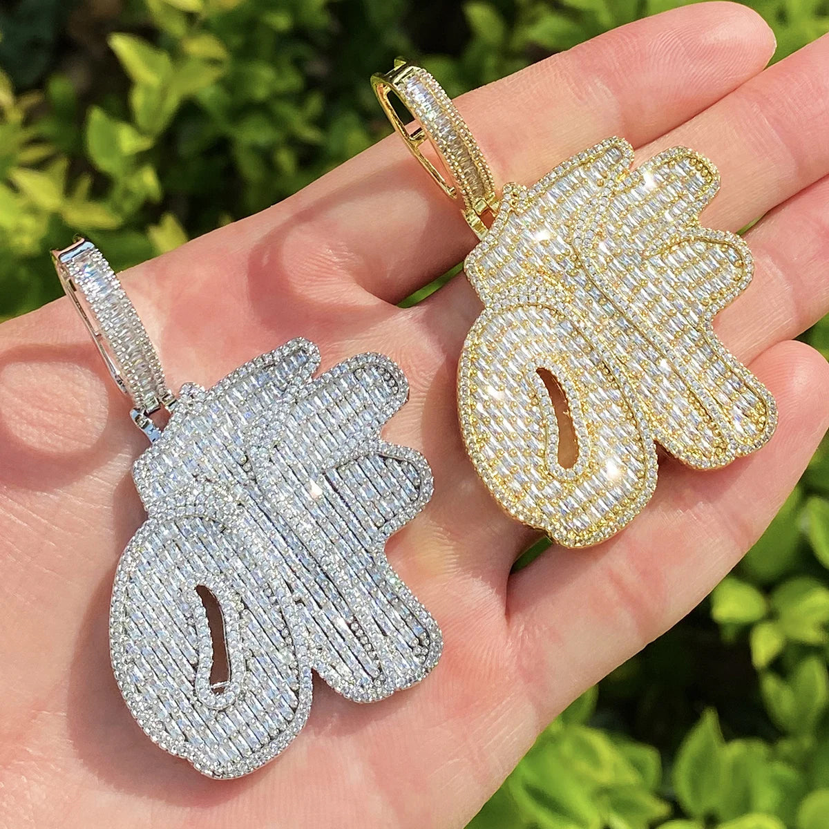 Bubble Letter Iced Out OTF Necklace Pendant for Men 5A Cubic Zirconia Prong Setting Real Gold Plated Hip Hop Jewelry